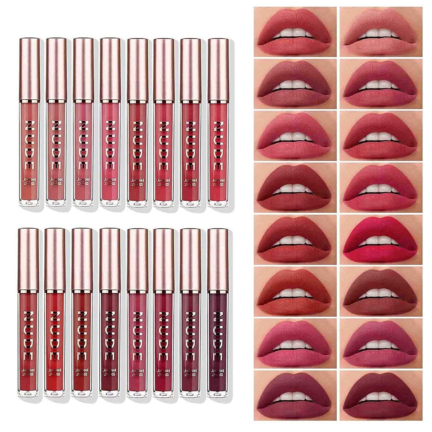 Haiaveng Lippenstift-Set Matte Flüssig-Lippenstift Makeup Set Samtig Langanhaltend Wasserfest, 16 set