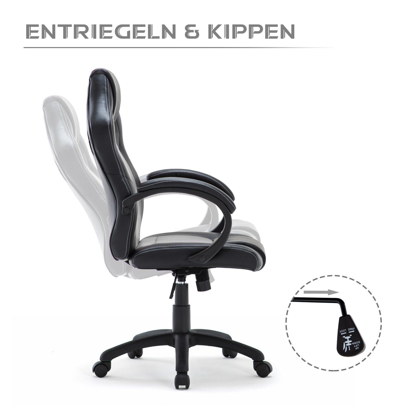 Intimate WM Heart Gaming Chair Racing-Chair, höhenverstellbar, Kunstleder, Ergonomisch, hoch Rücken