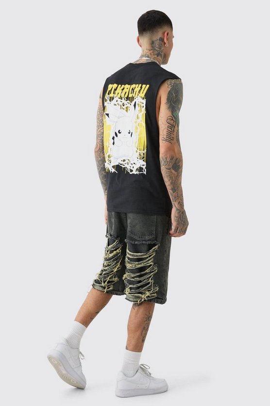 Tall schwarzes Tanktop mit Pikachu-Print