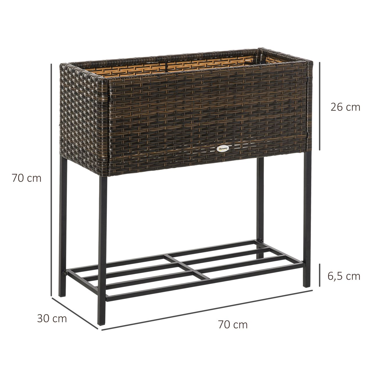 Outsunny Poly Rattan Hochbeet Blumentopf Blumenkasten mit Füßen mit Ablage
