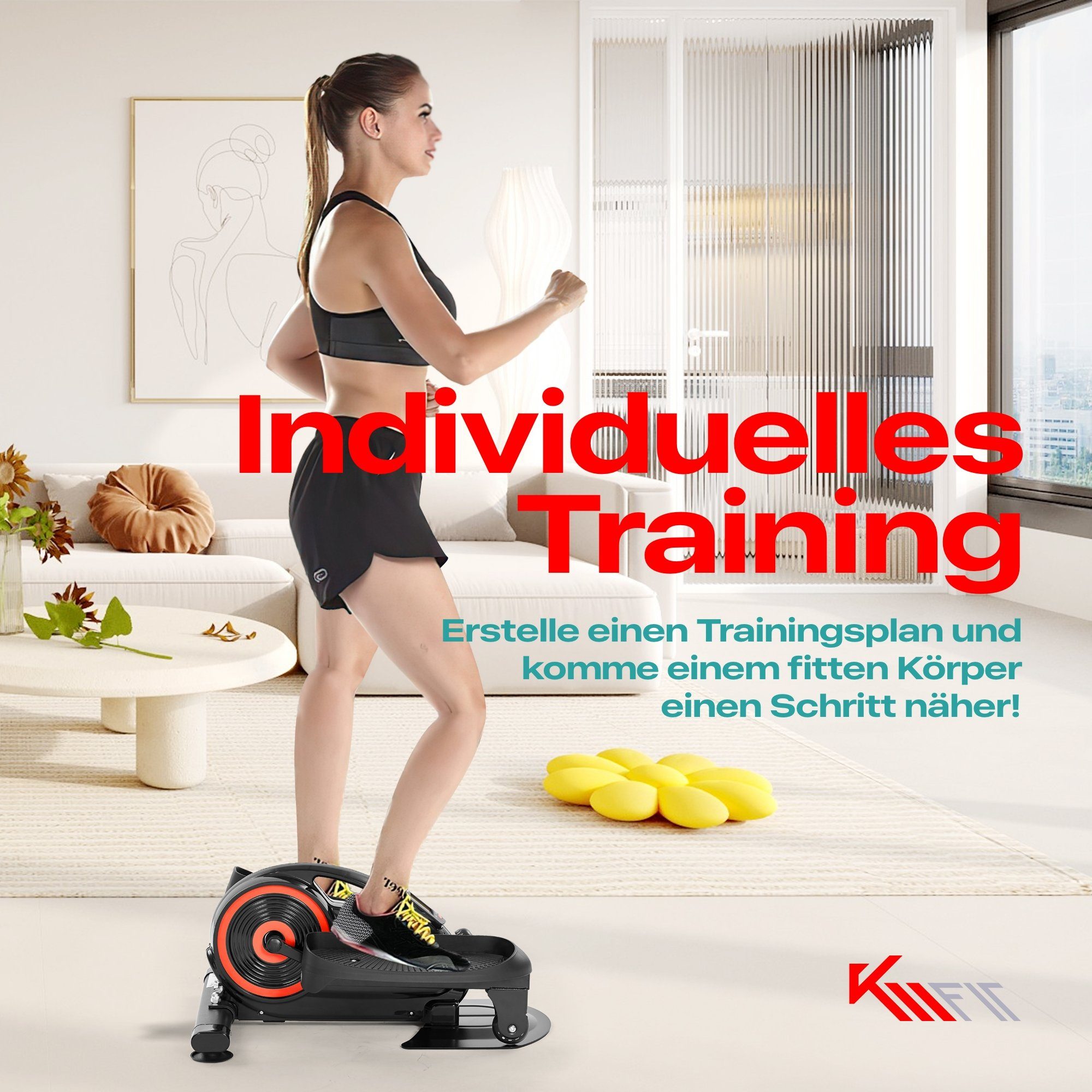 KM - Fit Multitrainer Heimtrainer Mini Ellipsentrainer Fitness Sport Display + APP, (Stück, Schwarz)