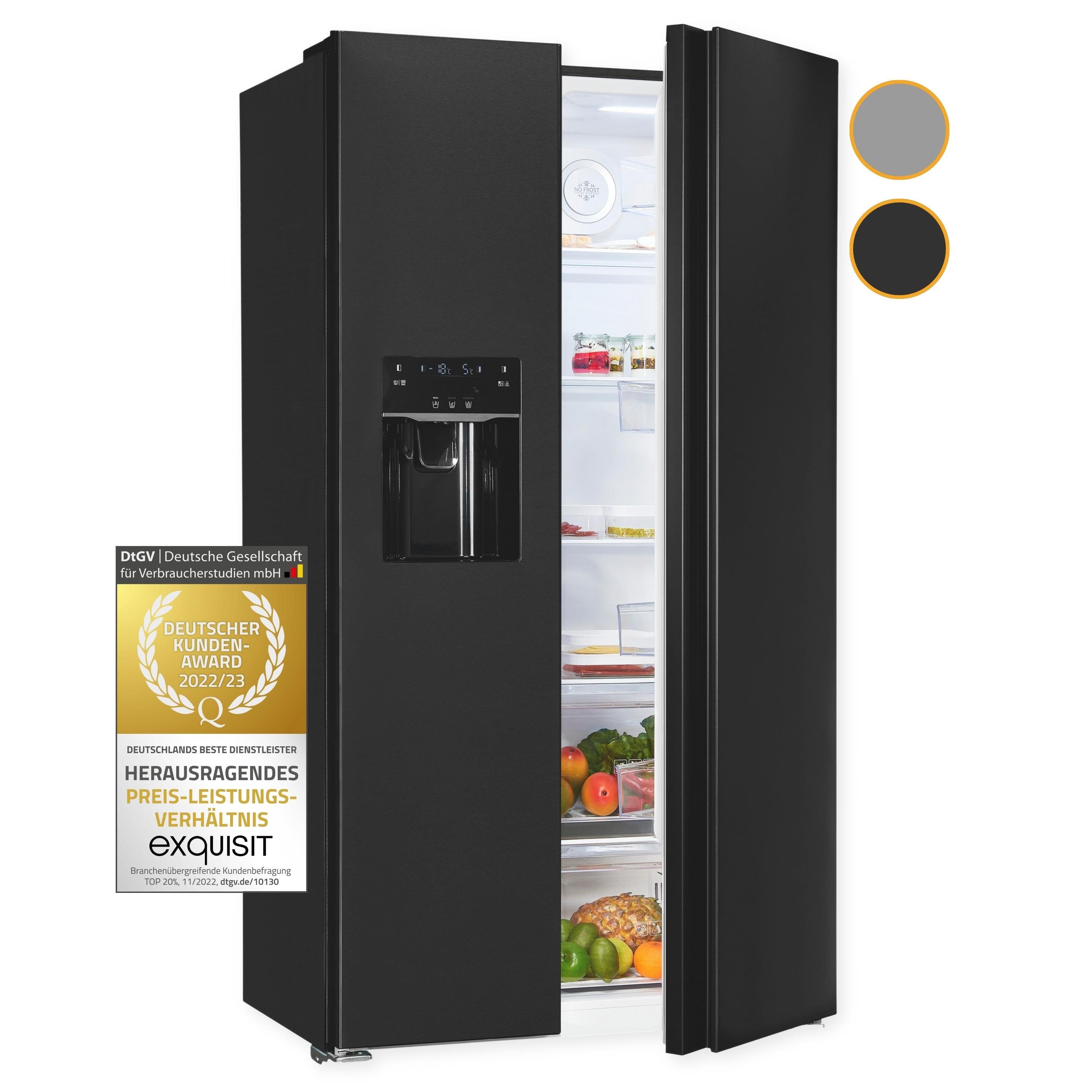 exquisit Side-by-Side SBS520-CF-040E, 177.5 cm hoch, 91 cm breit, Festwasseranschluss, NoFrost, Inverter Kompressor