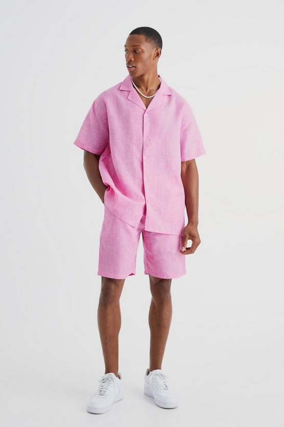 Oversize Hemd & Shorts in Leinenoptik