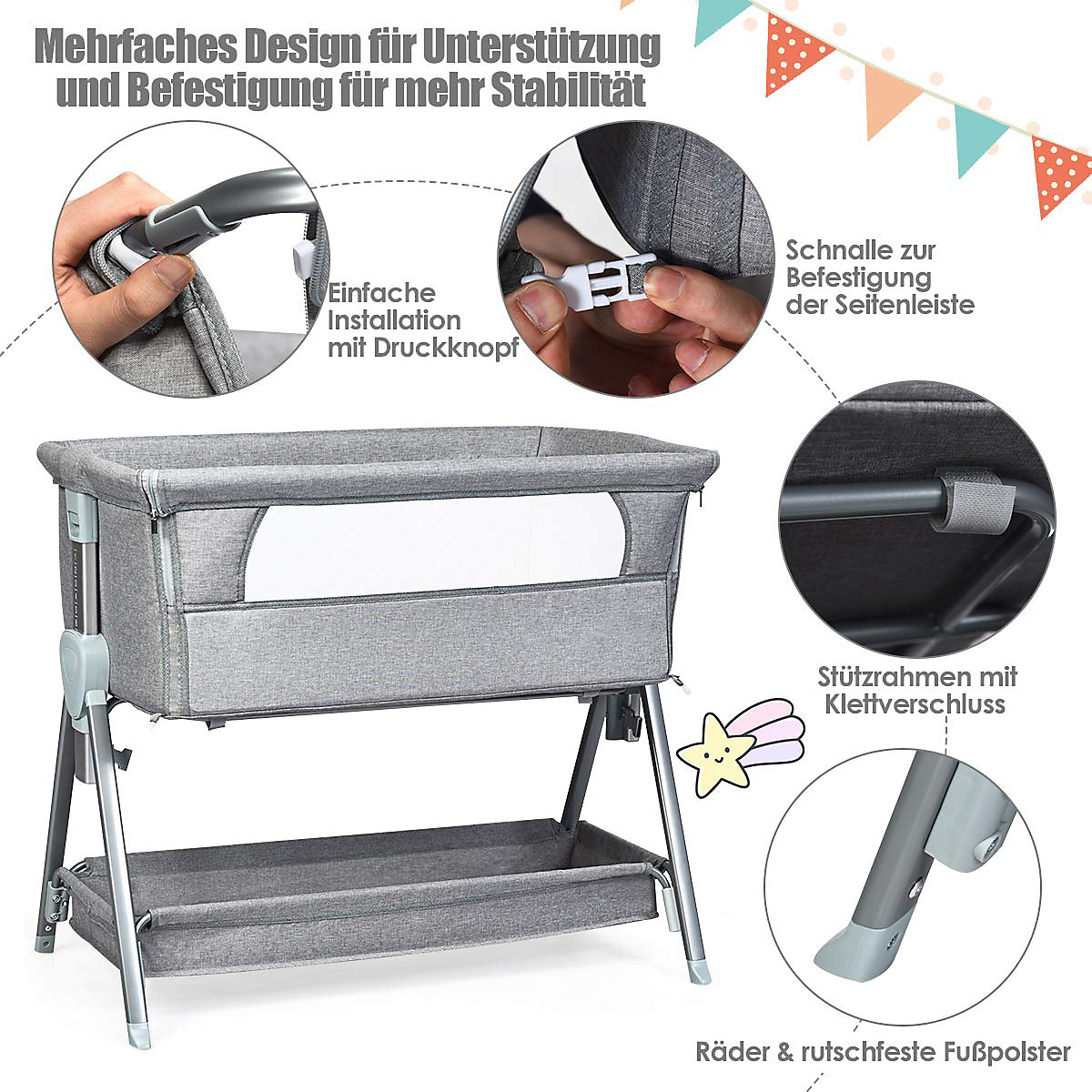 Reisebett Beistellbett Höhenverstellbar mit Matratze