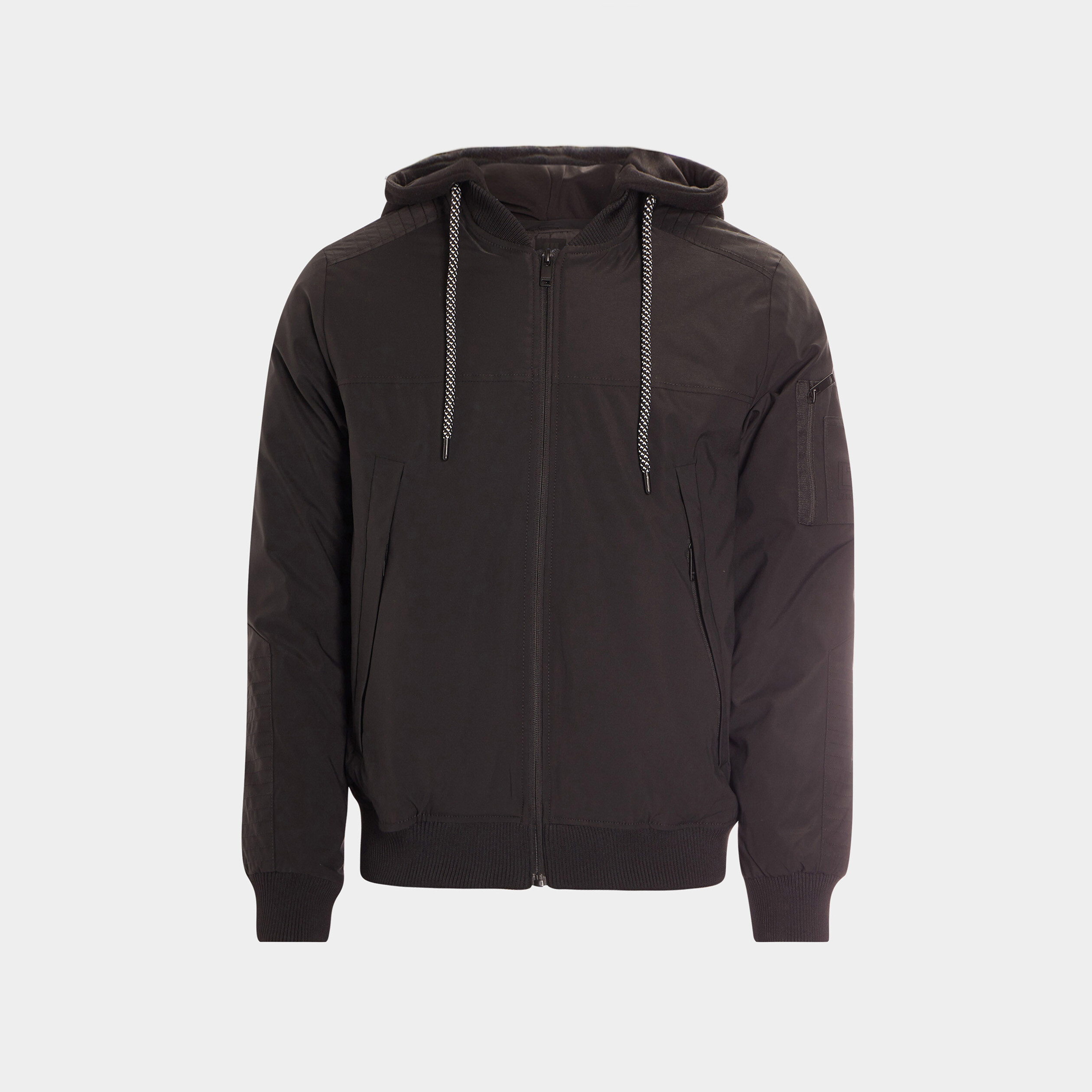 Veste bomber droite à capuche amovible noir garçon | La Halle