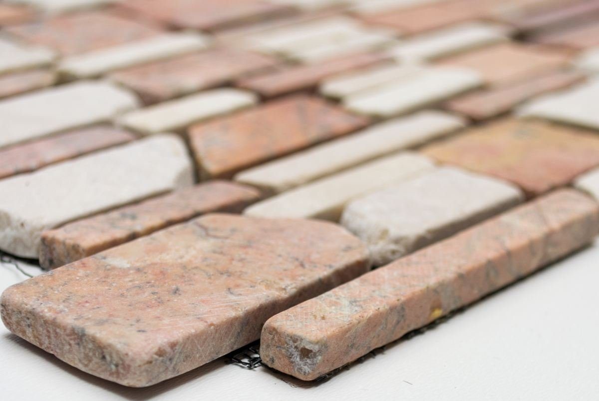 Mosani Bodenfliese Rechteckiges Marmormosaik Mosaikfliesen mix beige rot matt