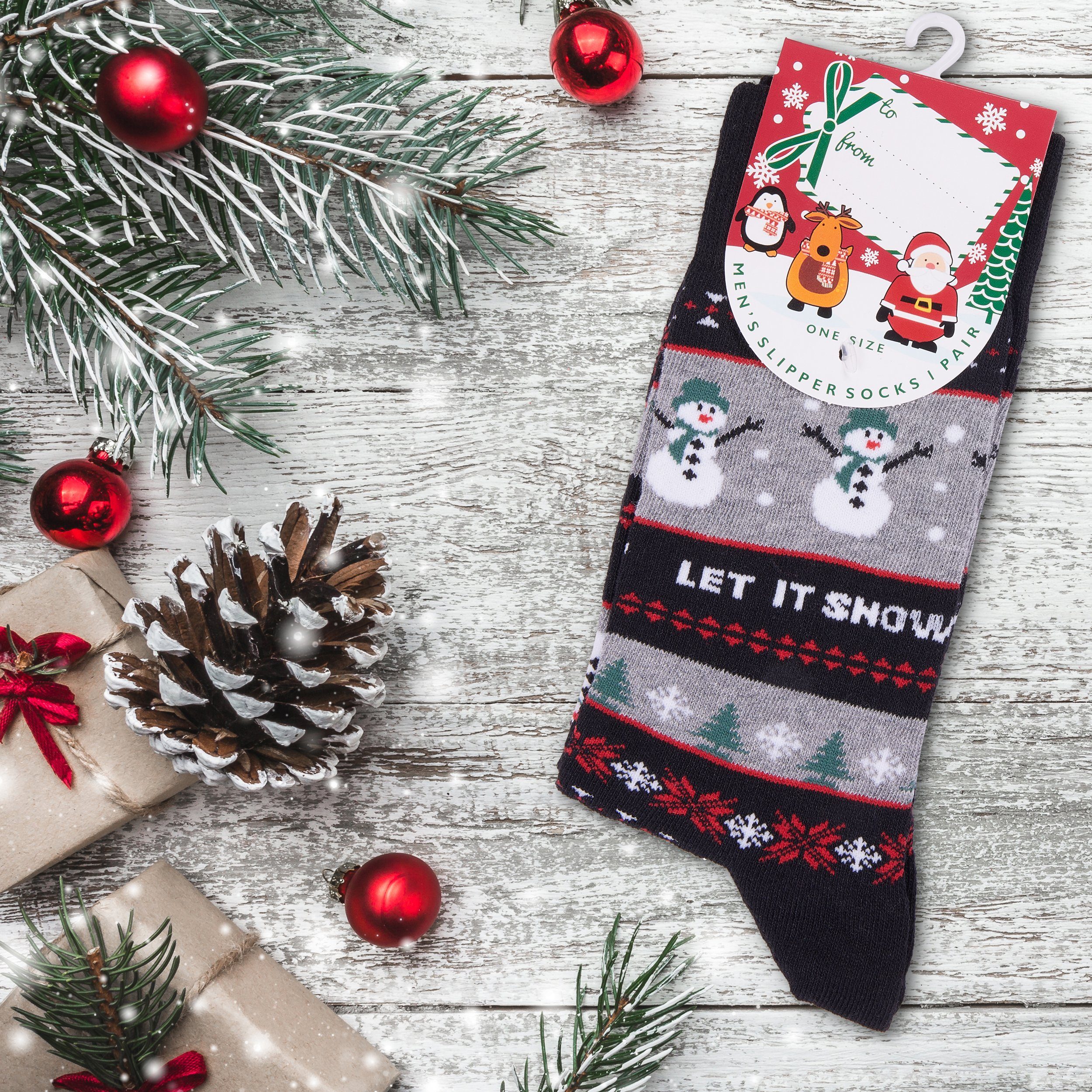 BRUBAKER Socken Weihnachtssocken für Damen und Herren (1-Paar, 1 Paar) Festliche Weihnachtsmotive - Baumwolle Socken Weihnachten