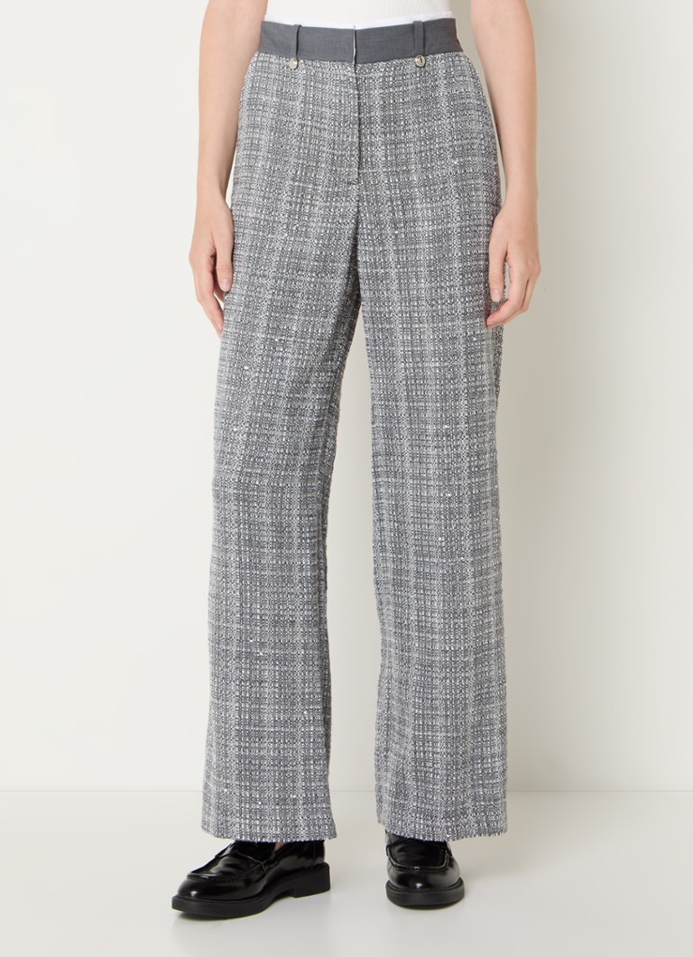 Pantaloni Maje a vita alta e gamba dritta con effetto tweed.
