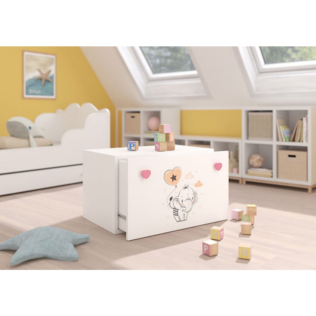 Spielzeugtruhe Sitztruhe Inga 70cm Motiv wählbar mit 1 Schublade