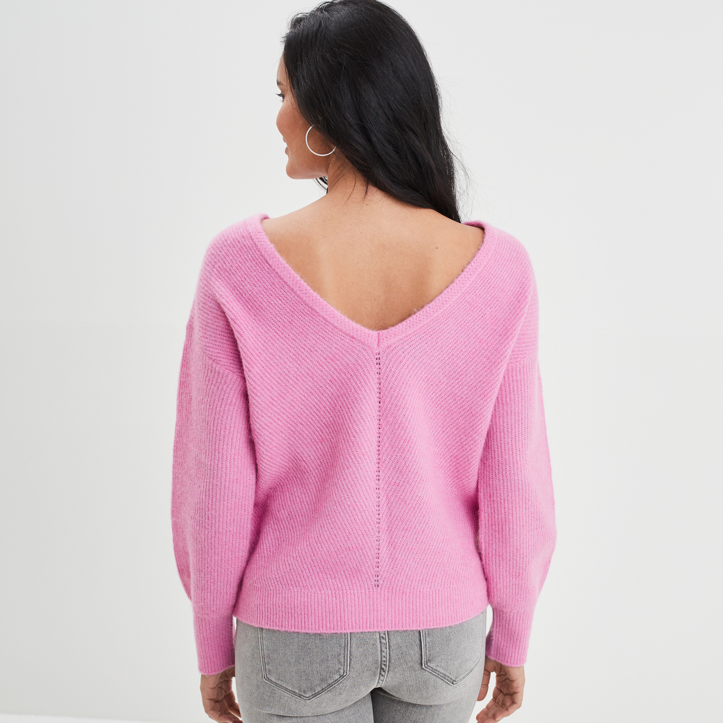 Pull réversible dos col en V rose femme | La Halle