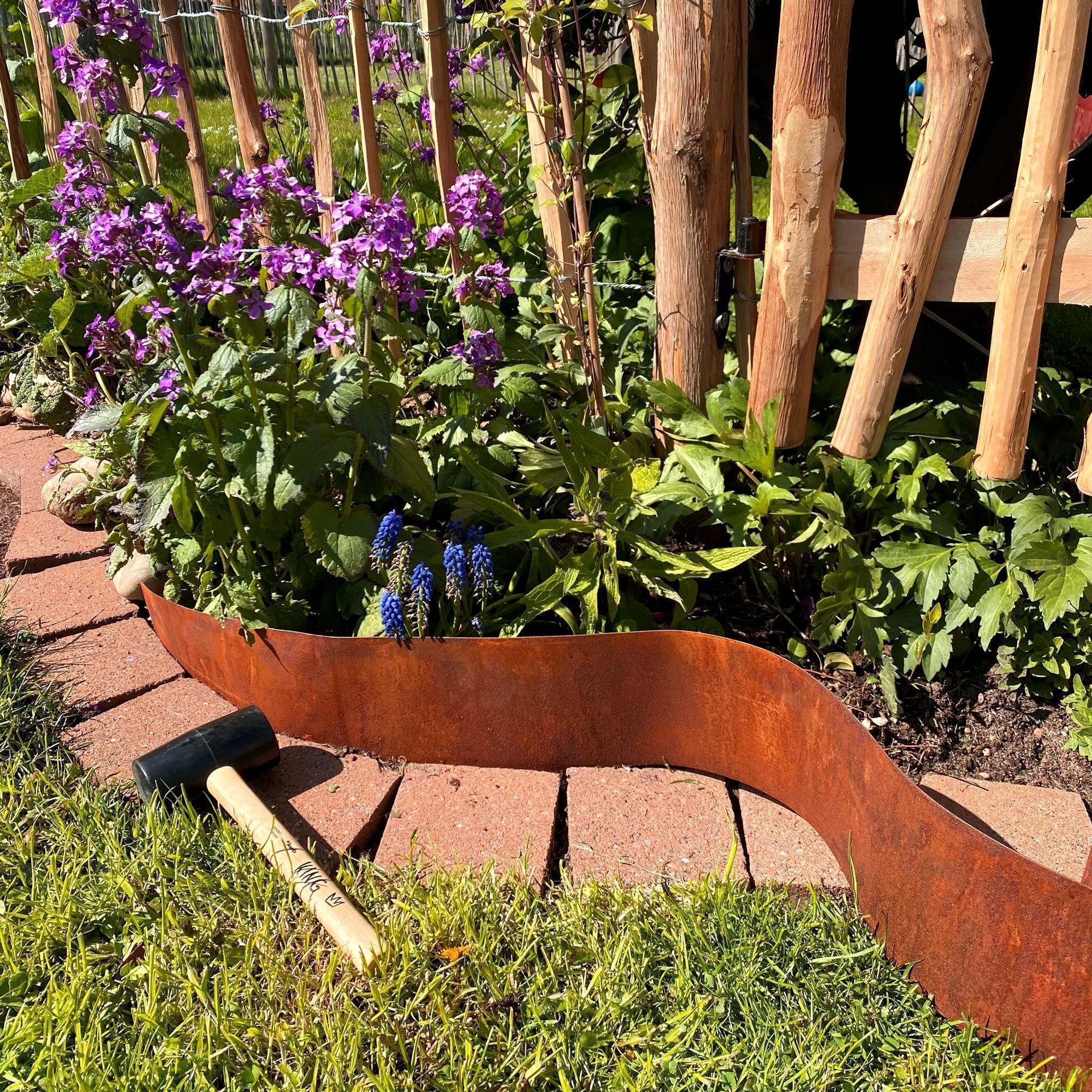 UNUS GARDEN Rasenkante Beeteinfassung Rostoptik 14x500 cm, LxH: 500x14 cm, 14 cm hoch Metall, Mähkante, Beetumrandung, Rasenkante 5 Meter, robust