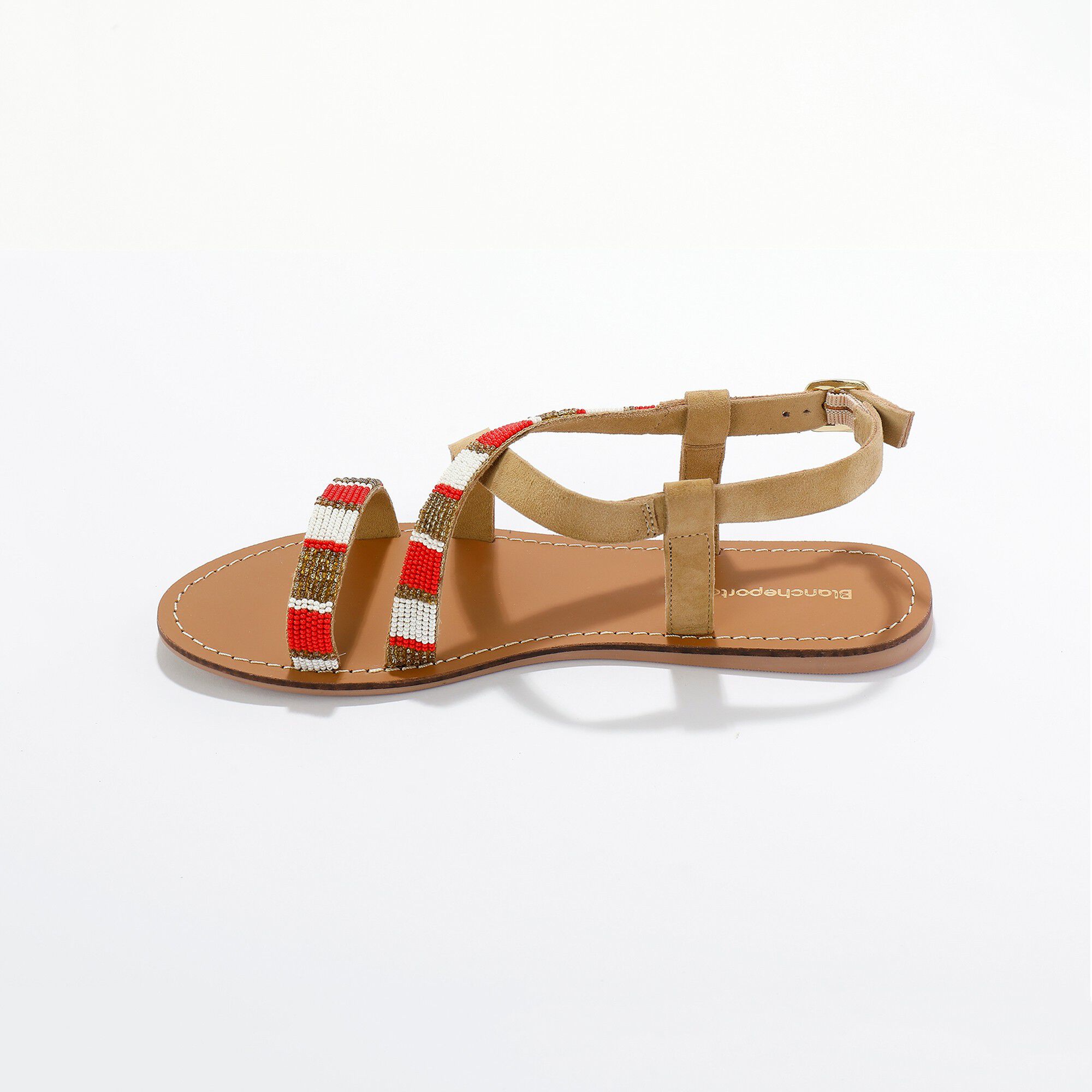 Sandales cuir perles multicolores
