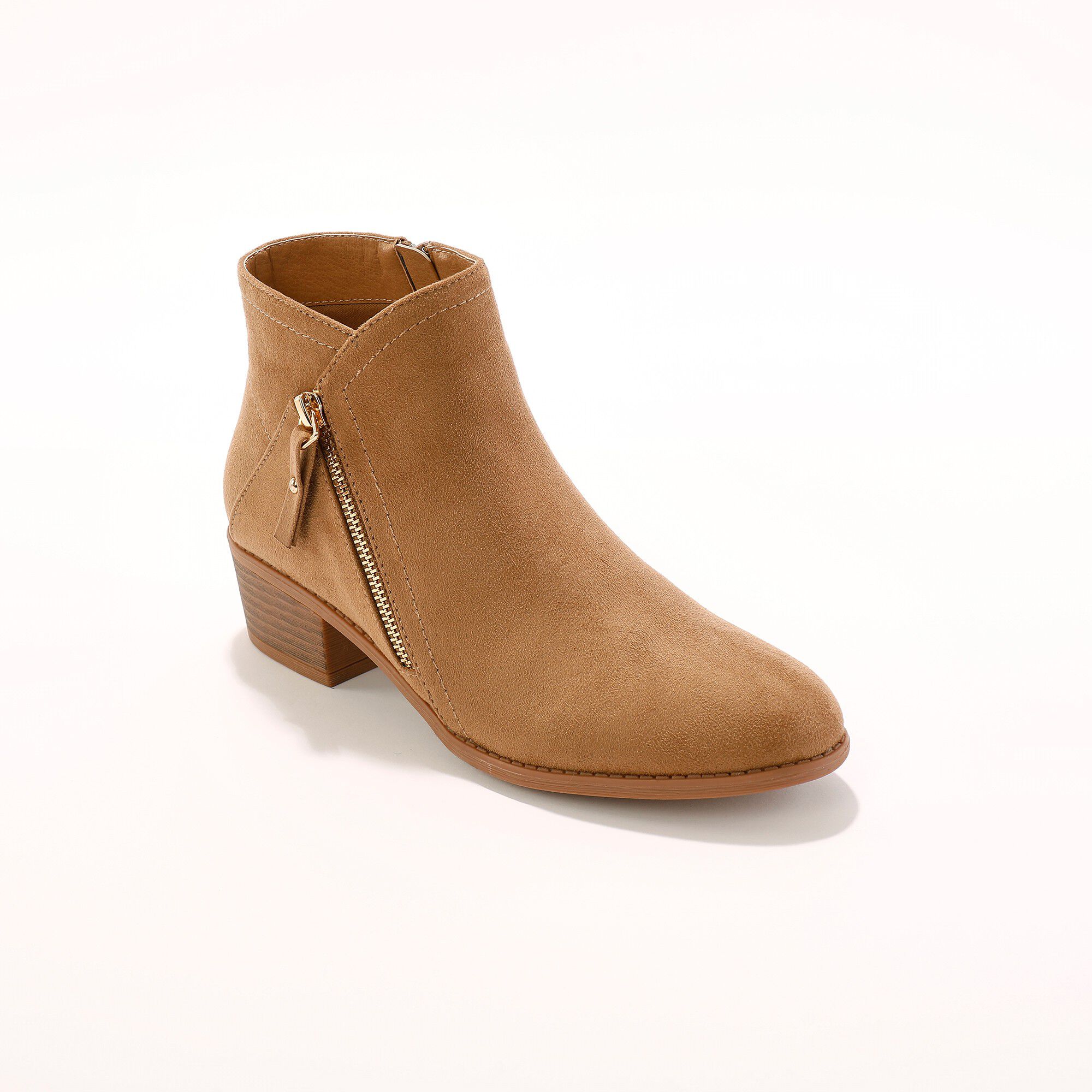 Low-boots zippées à surpiqûres fantaisie effet suédine