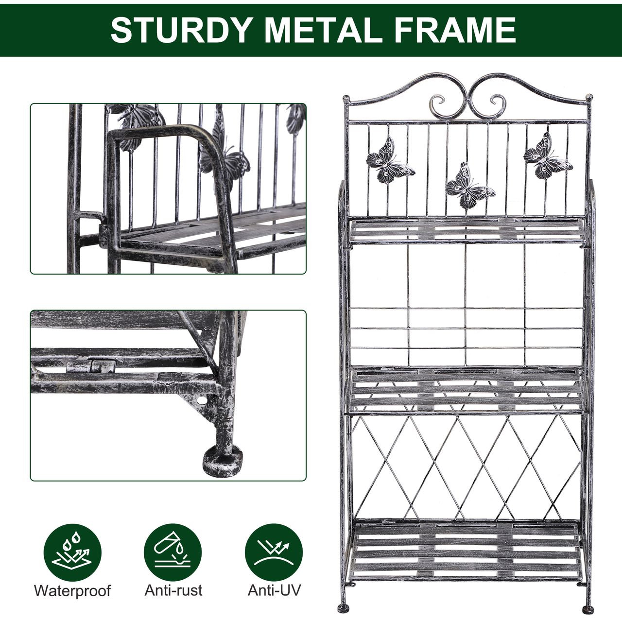 Outsunny Pflanzregal Gartenregal 3 Ebenen Metall Silbergrau