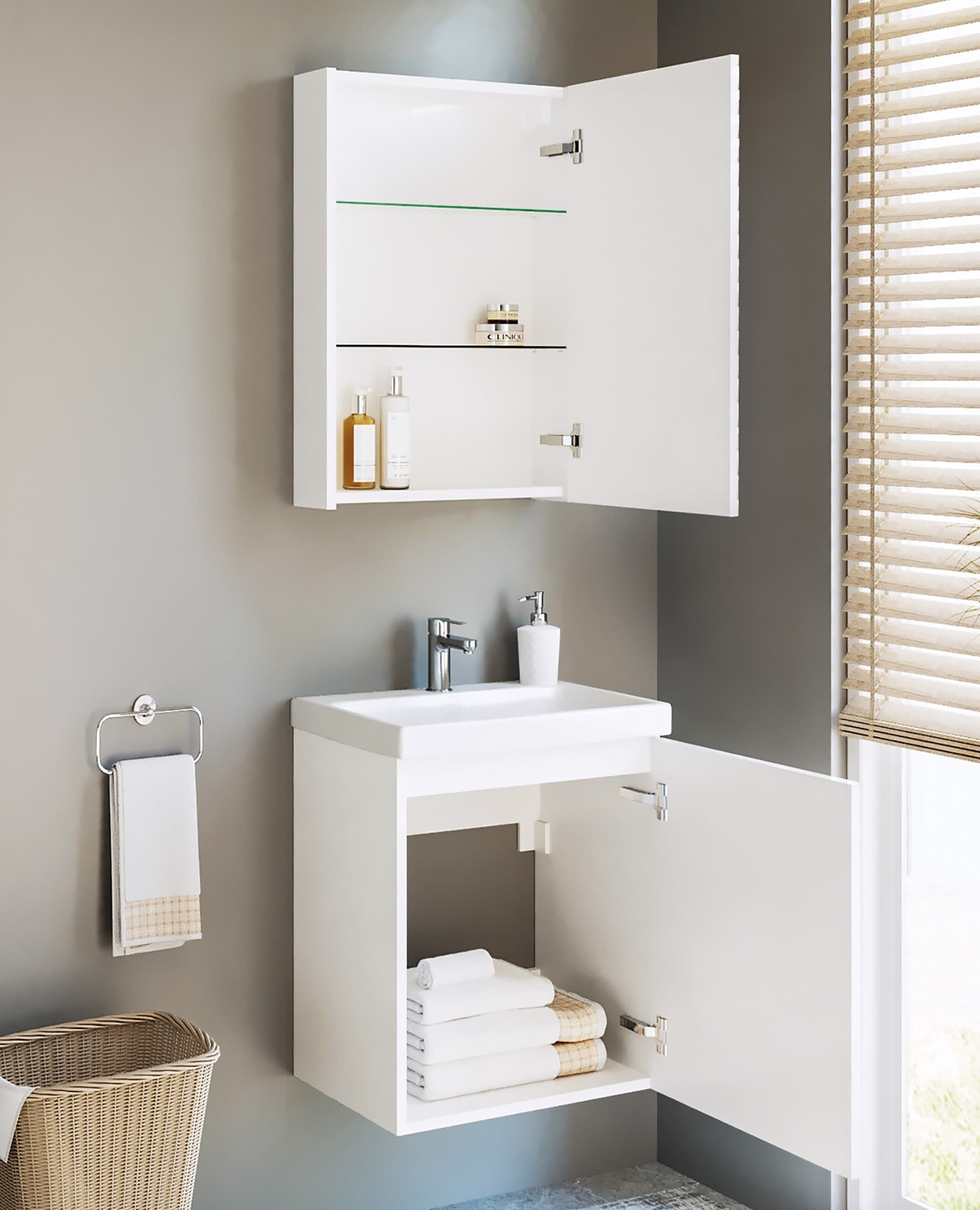 Planetmöbel Badmöbel-Set Waschbeckenunterschrank Matt 50cm mit Spiegelschrank, (Komplett-Set, 3-St)