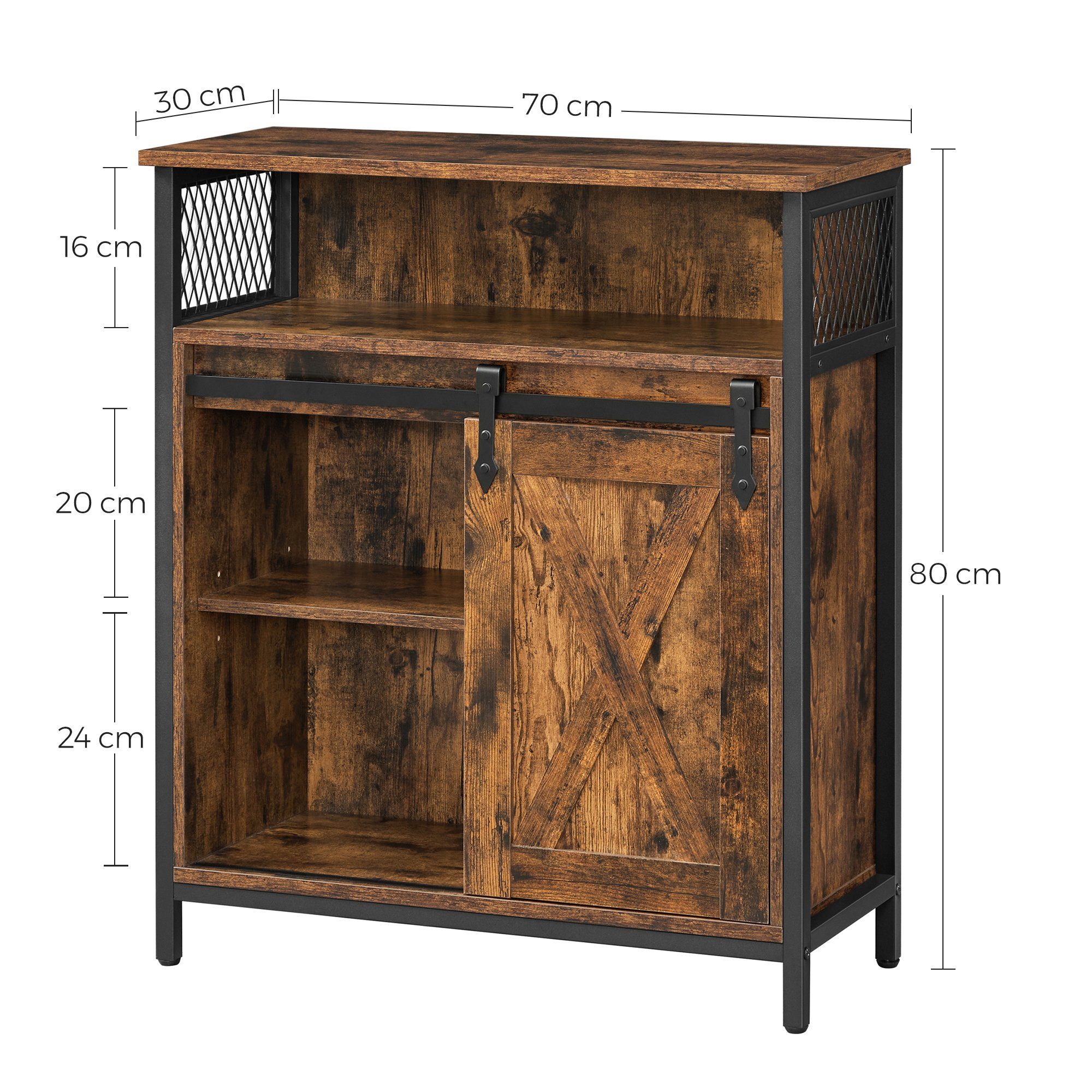 VASAGLE Sideboard Aufbewahrungsschrank, 70 x 30 x 80 cm, mit Schiebetür