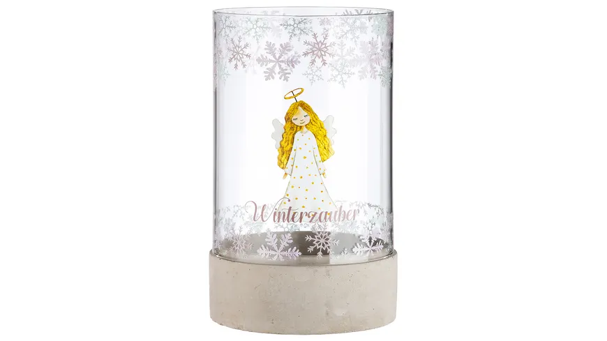 GILDE Zement Windlicht Winterzauber H=25,5cm grau, klar, rosa