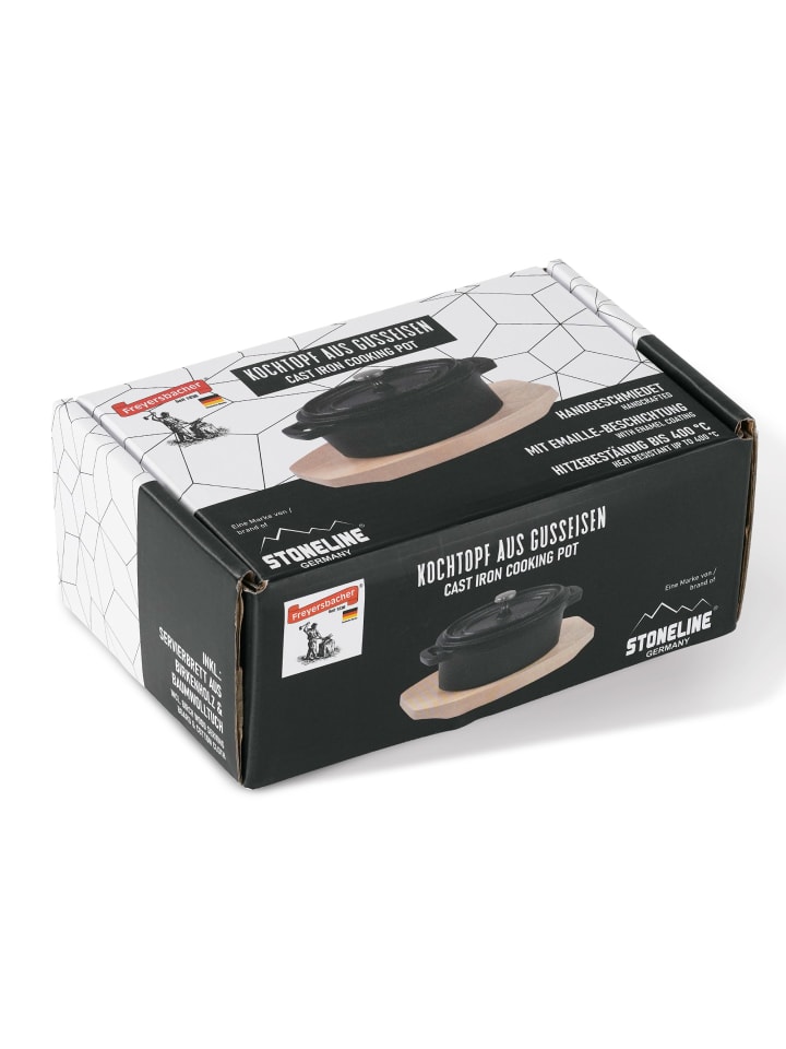 Stoneline Mini Cocotte Oval 12x8,5 cm Gusseisen, Kleiner Emaille Topf in Schwarz günstig kaufen onesize