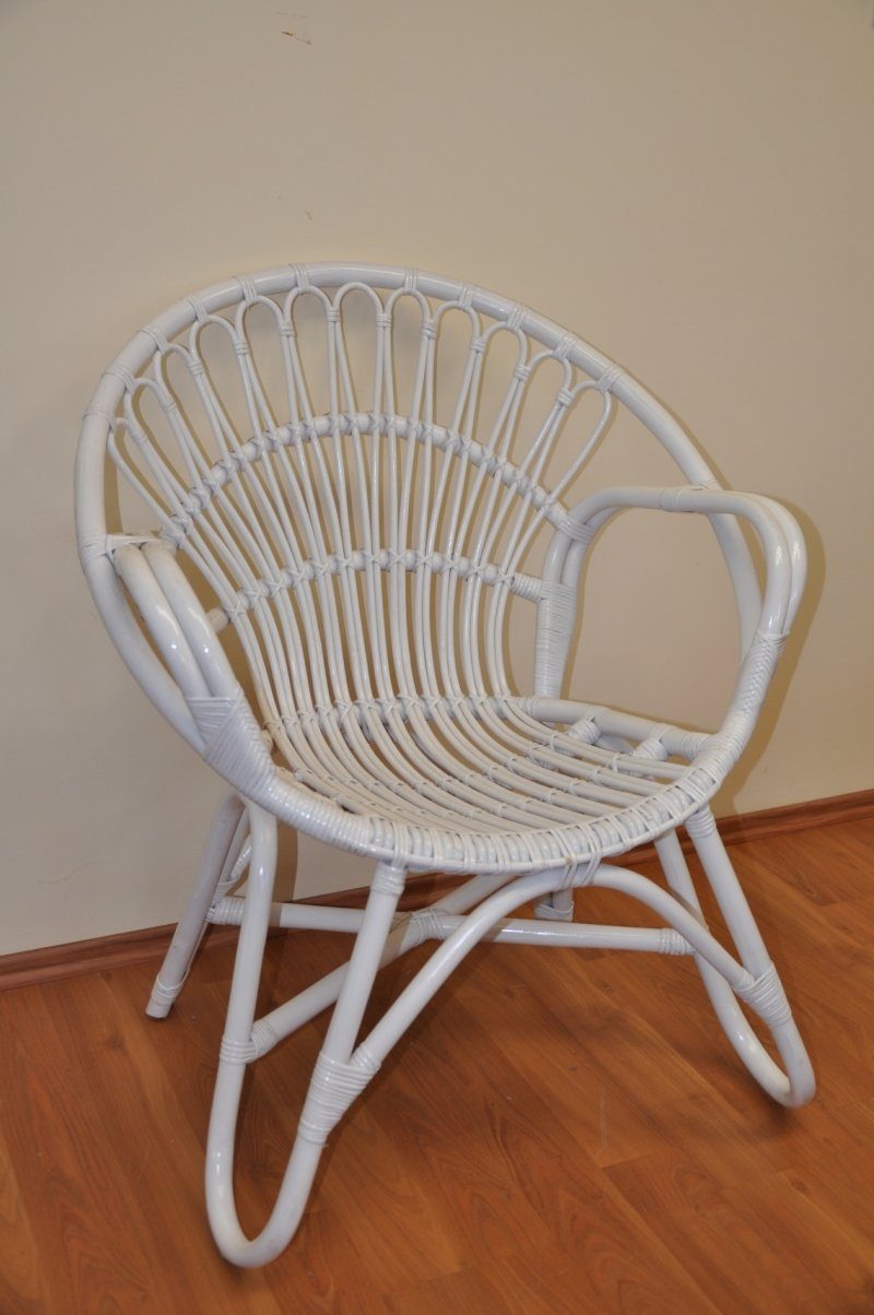 Rattani Rattanstuhl Rattansessel Lentera, Fb. Weiß Lackiert, inkl. Decke