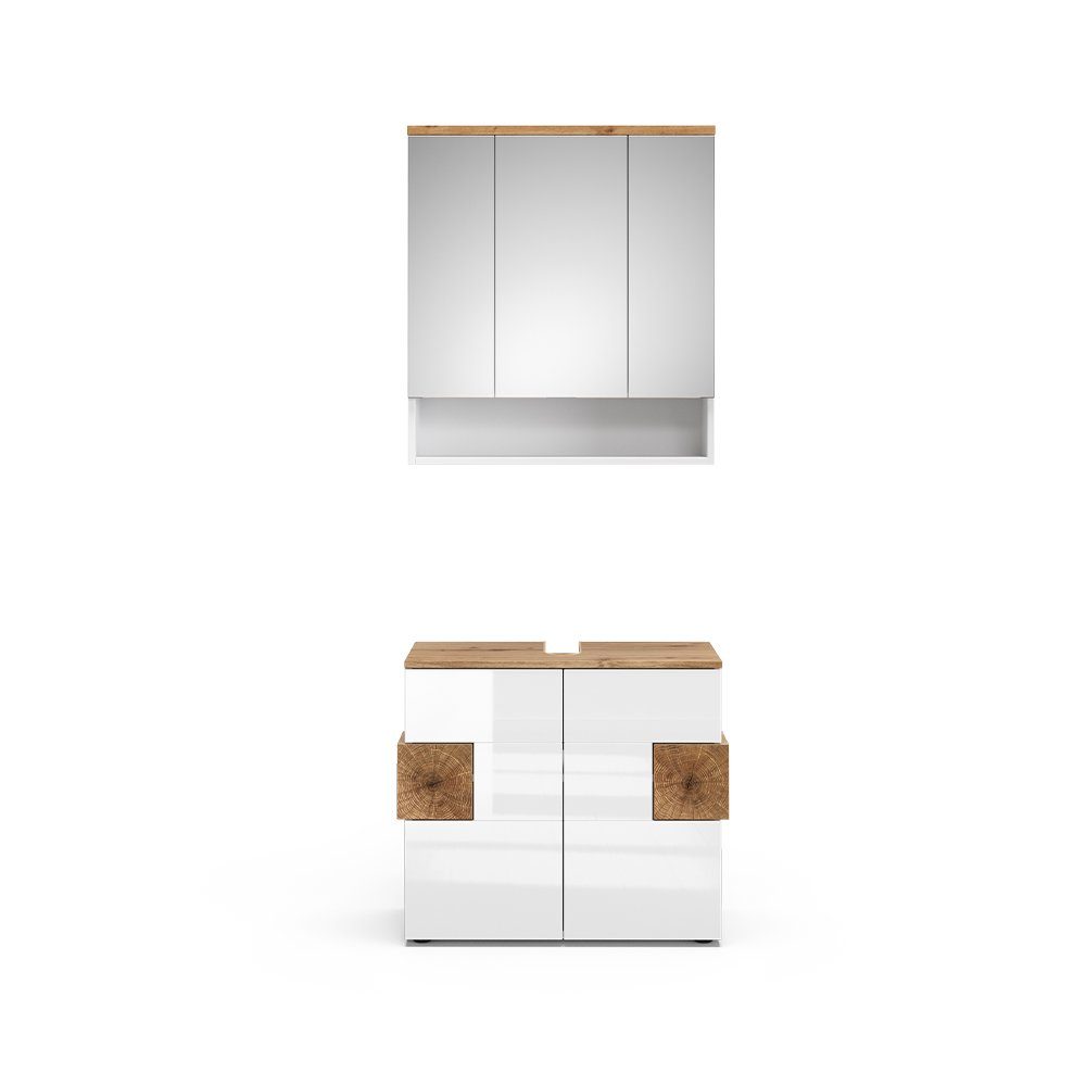 Vicco Badmöbel-Set Badezimmermöbelset EDEN Weiß Hochglanz/Artisan 2-er Set, (2-St., 2-er Set)