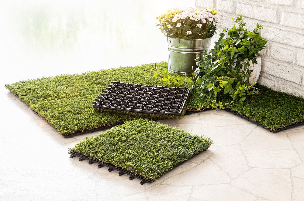 Powertec Garden Kunstrasenfliesen, ca. 30 x 30 cm - 9er-Set