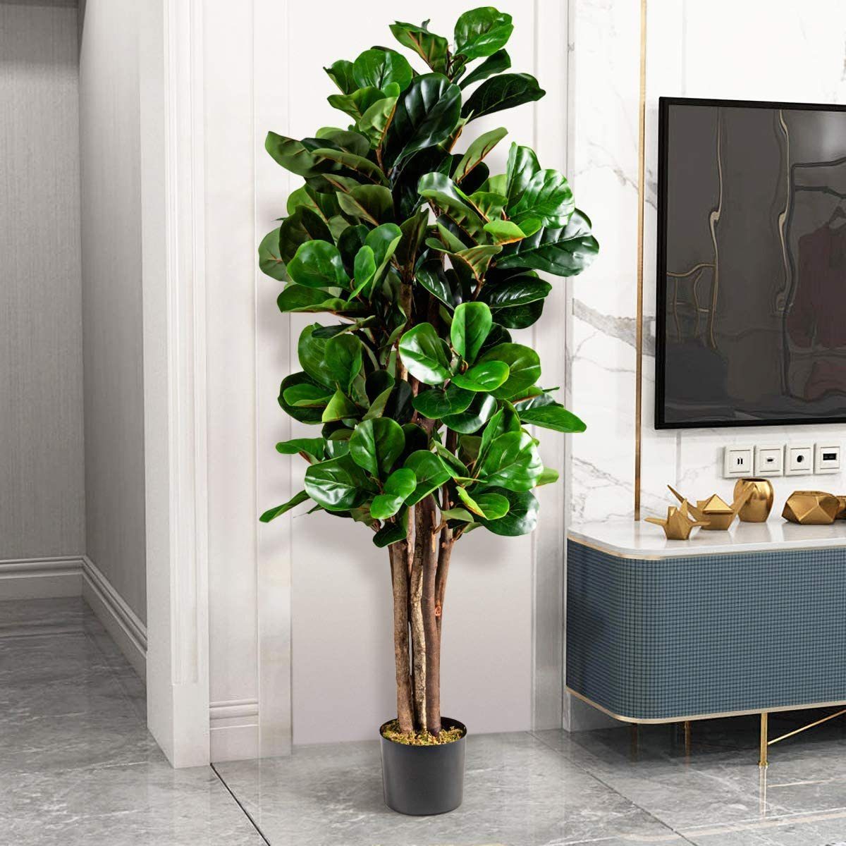 Kunstpflanze Künstlicher Feigenbaum, COSTWAY, 1,5m, mit Blumentopf