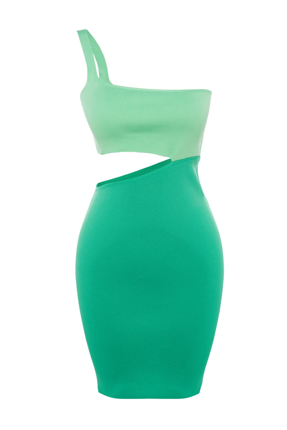 Trendyol Collection  Mehrfarbiges, figurbetontes Strick-Abendkleid mit Fenster-/Ausschnittdetail TPRSS23EL00136