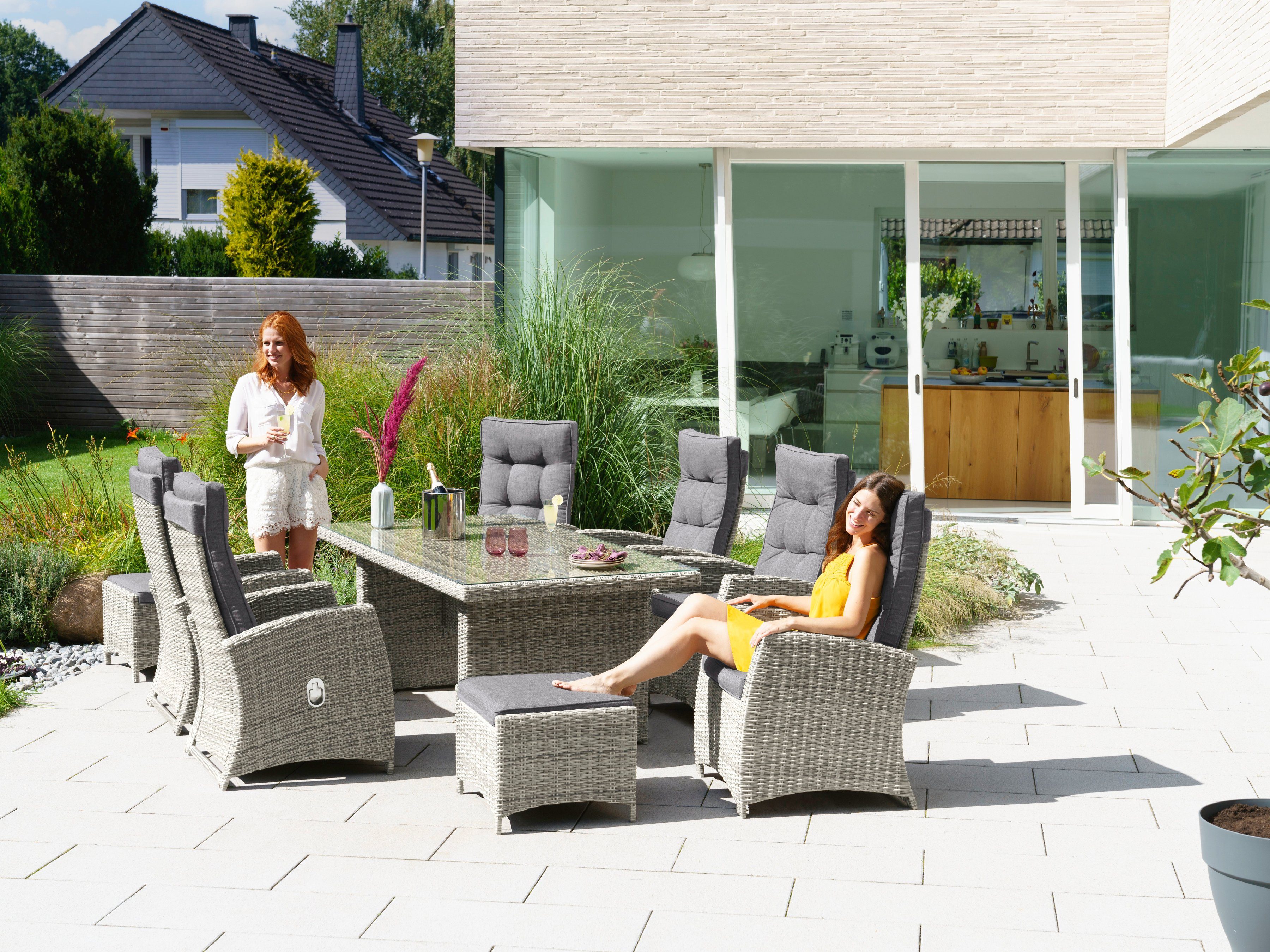KONIFERA Garten-Essgruppe Monaco, (17-tlg), 6 Sessel, 2 Hocker, Tisch, Polyrattan