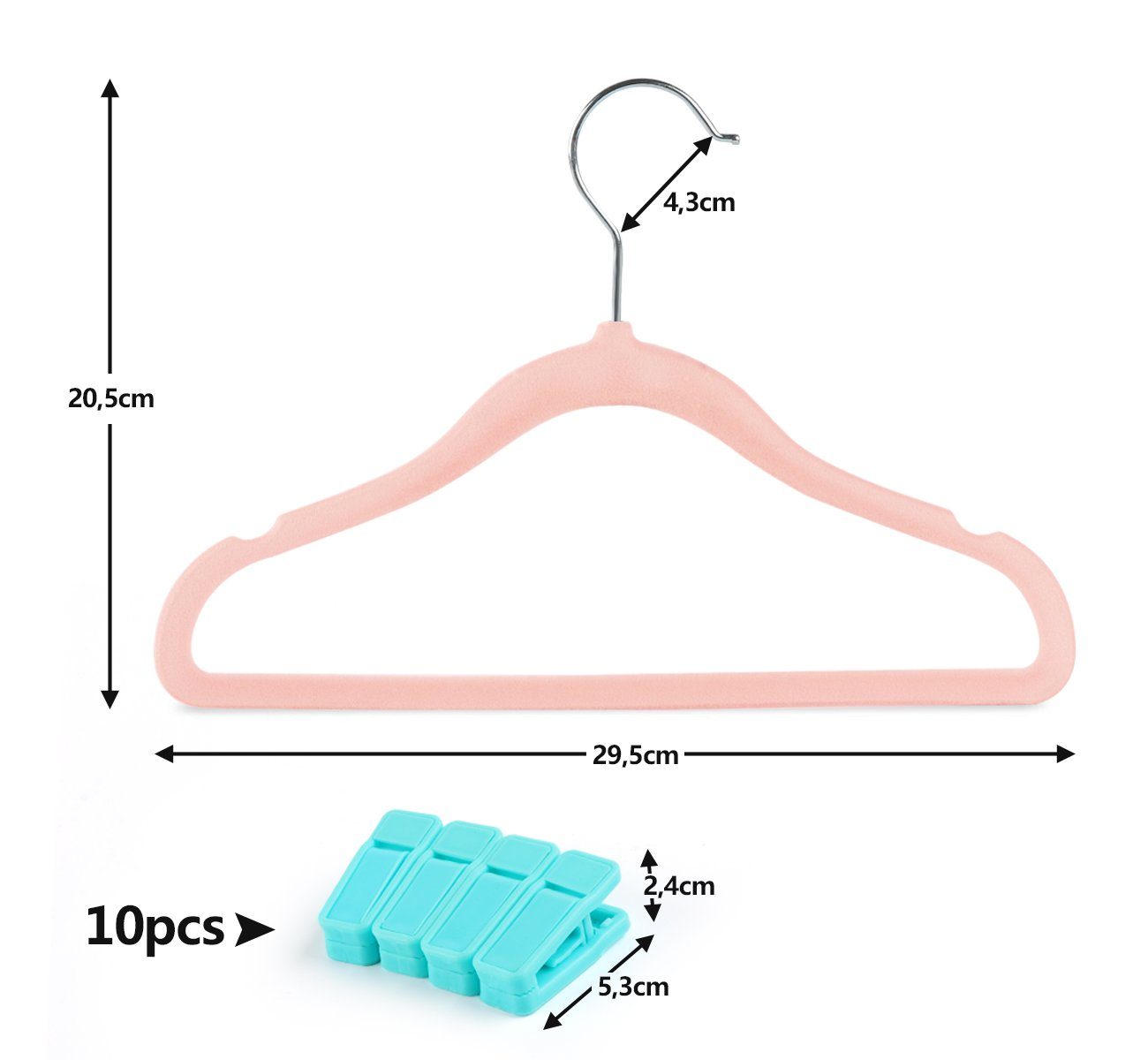Homewit Kleiderbügel Kinder Kleiderbügel Baby Kinderkleiderbügel mit Samtbezug für Kleidung, (Packung, 20-tlg), Baby Samt Kleiderbügel mit 10 Kleiderbügel Clips