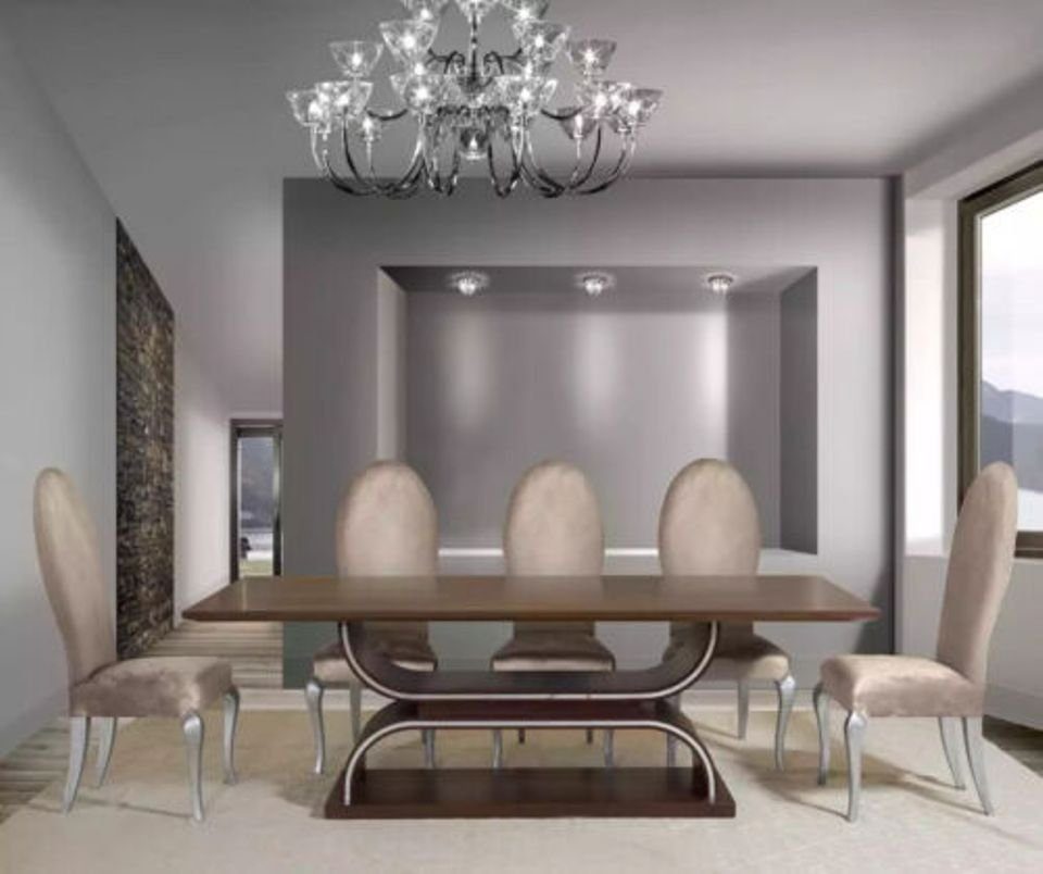 JVmoebel Esszimmer-Set Komplett Set Esstisch 6x Stühle Esszimmer Set Holz Tisch 7tlg, (7-St., Esstisch + 6х Stühle), Made in Italy