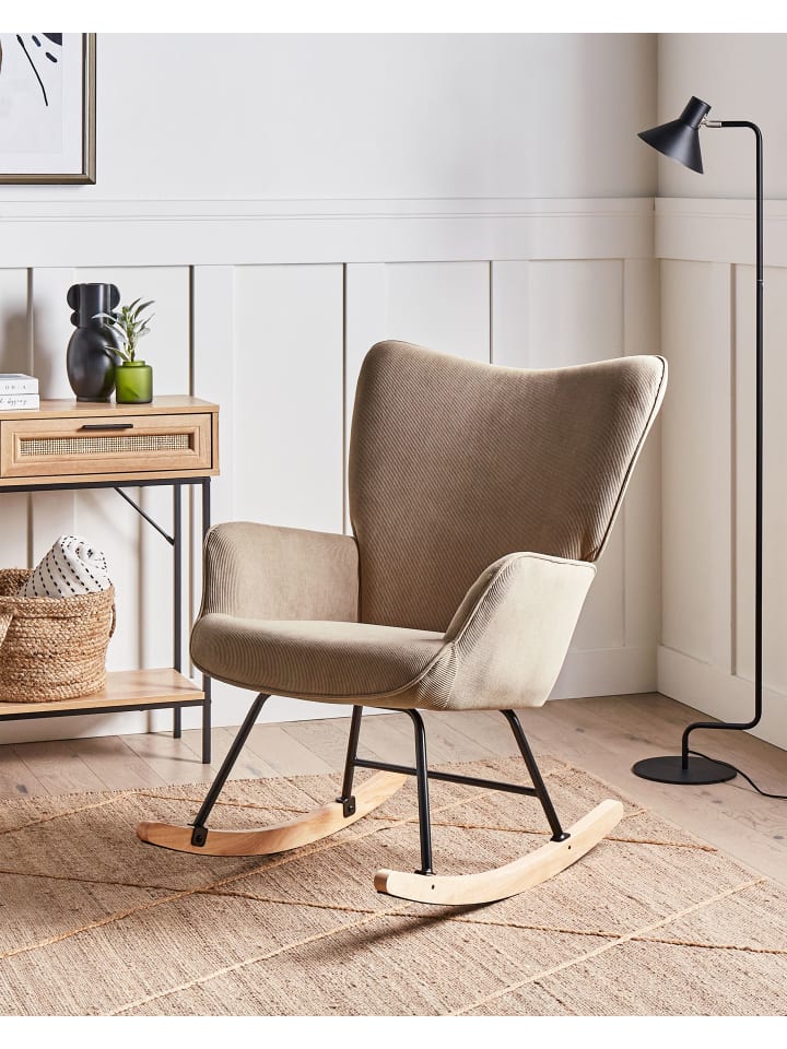 Beliani Schaukelsessel ARSET in Beige/Schwarz/Heller Holzfarbton günstig kaufen onesize