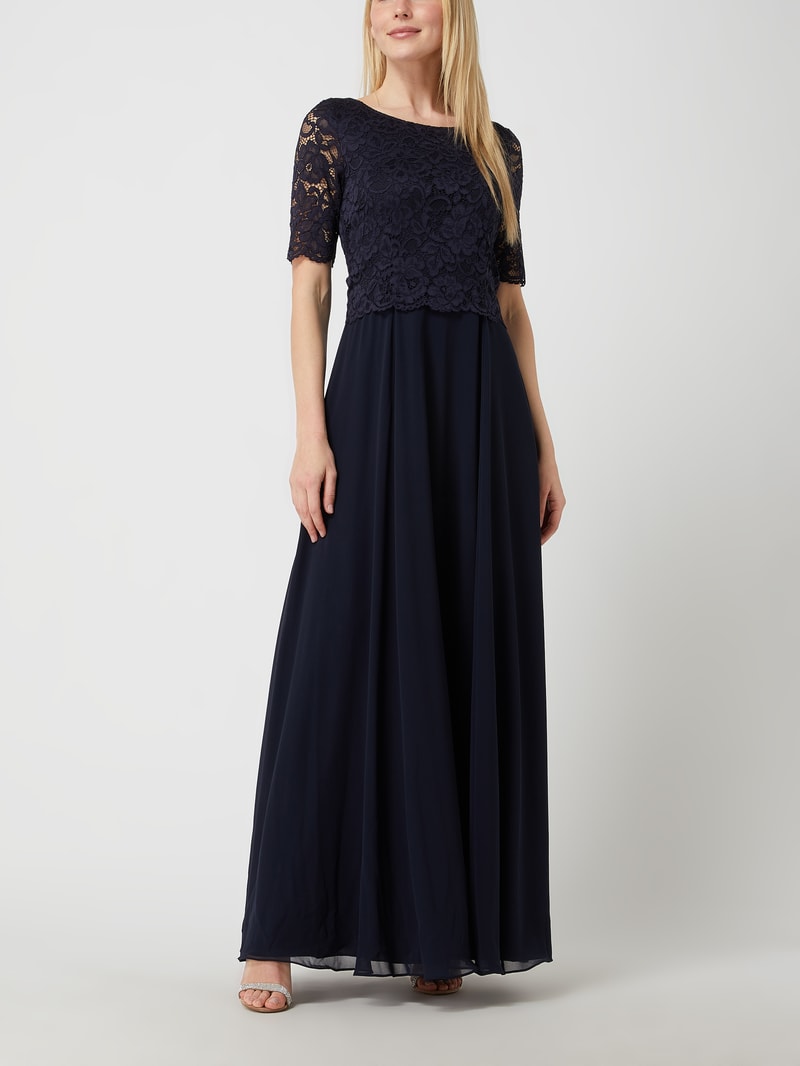 Abendkleid aus floraler Spitze und Chiffon in dunkelblau