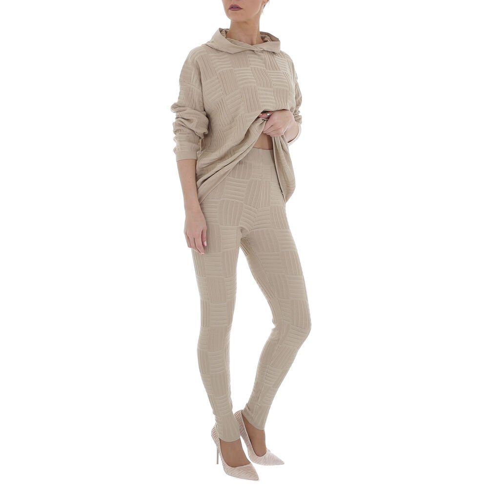 Ital-Design Freizeitanzug Damen Freizeit, Kapuze Stretch Zweiteiler in Beige
