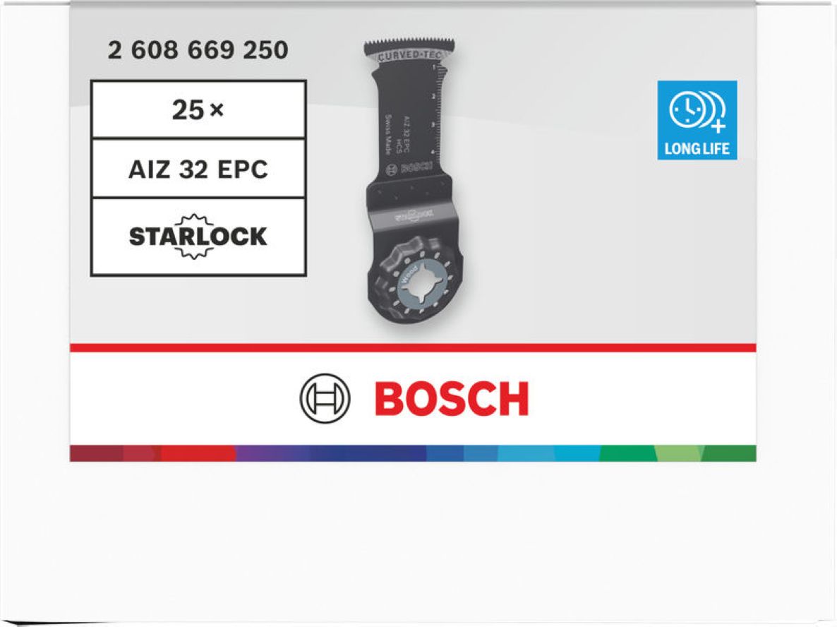 Bosch Blue Accessories 2608669250 Starlock Dyksavklinge AIZ 32 EPC HCS Hårdttræ Curved-Tec 32 x 50 25 stk. Bulk