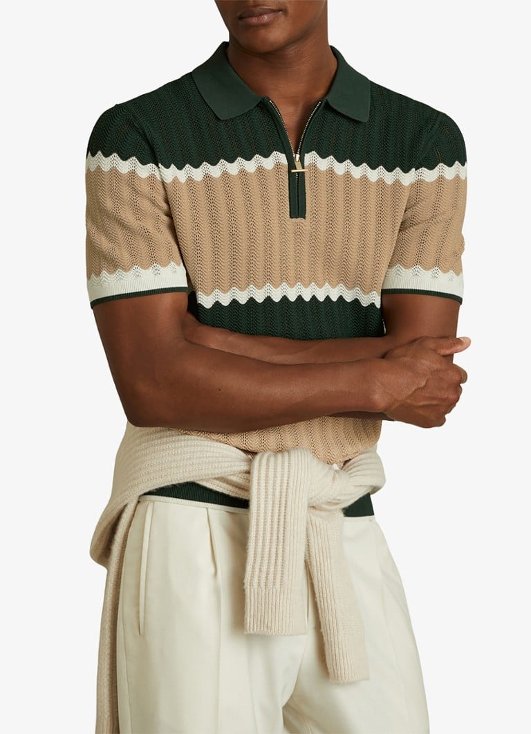 Polo Reiss Alton de corte slim com padrão de malha e meio zíper.