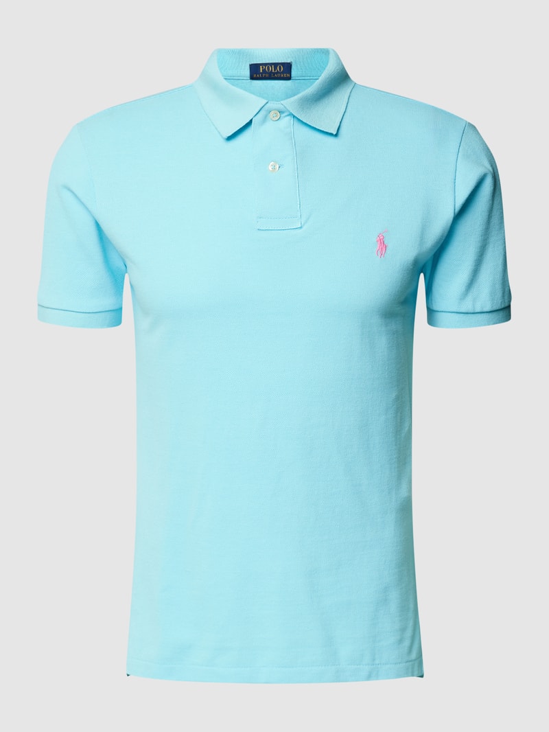 Poloshirt mit Logo-Stitching Modell 'BASIC' in türkis