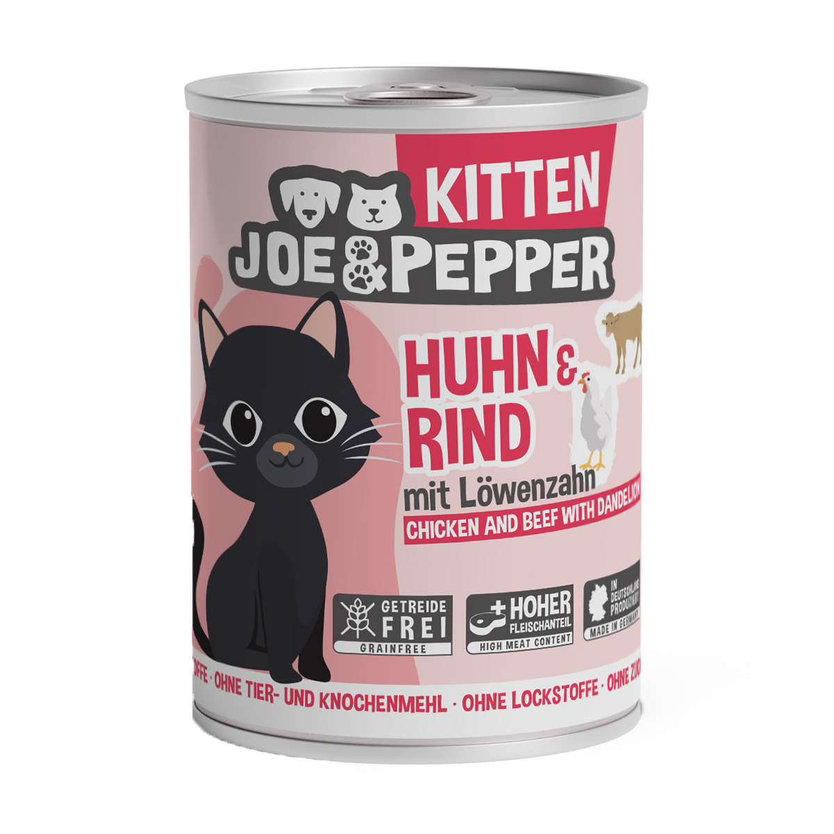 Joe & Pepper Cat Kitten Huhn & Rind mit Löwenzahn bei ZooRoyal