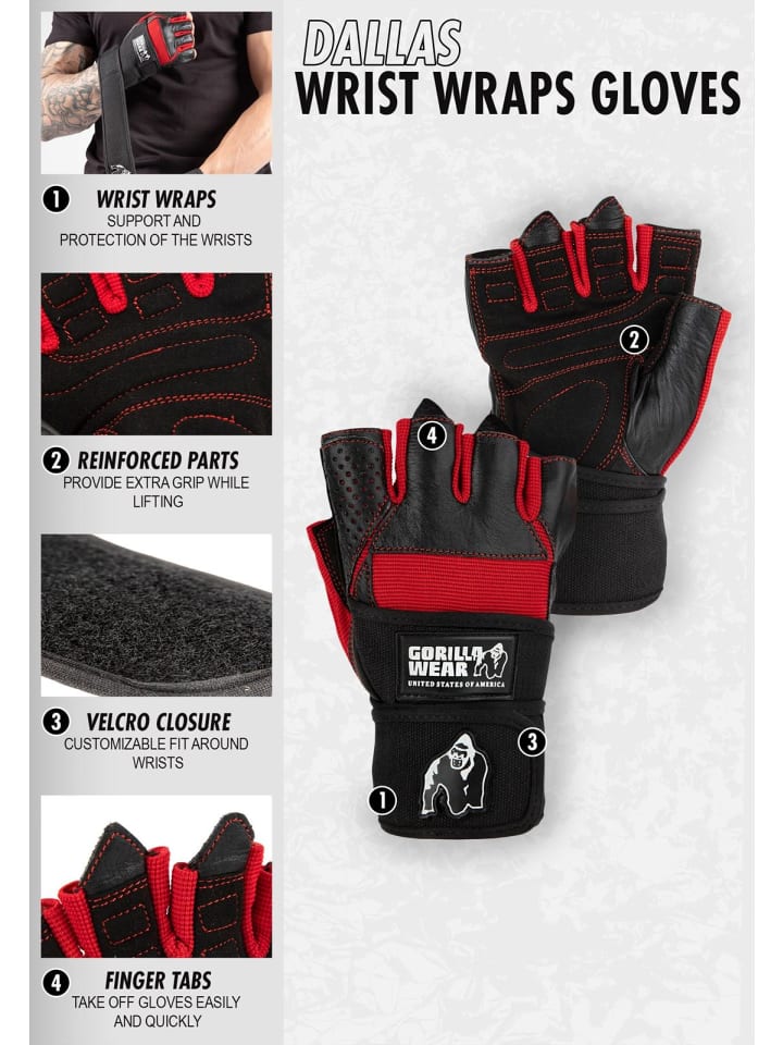 Gorilla Wear Wrist Wrap Gloves - Dallas - Schwarz günstig kaufen