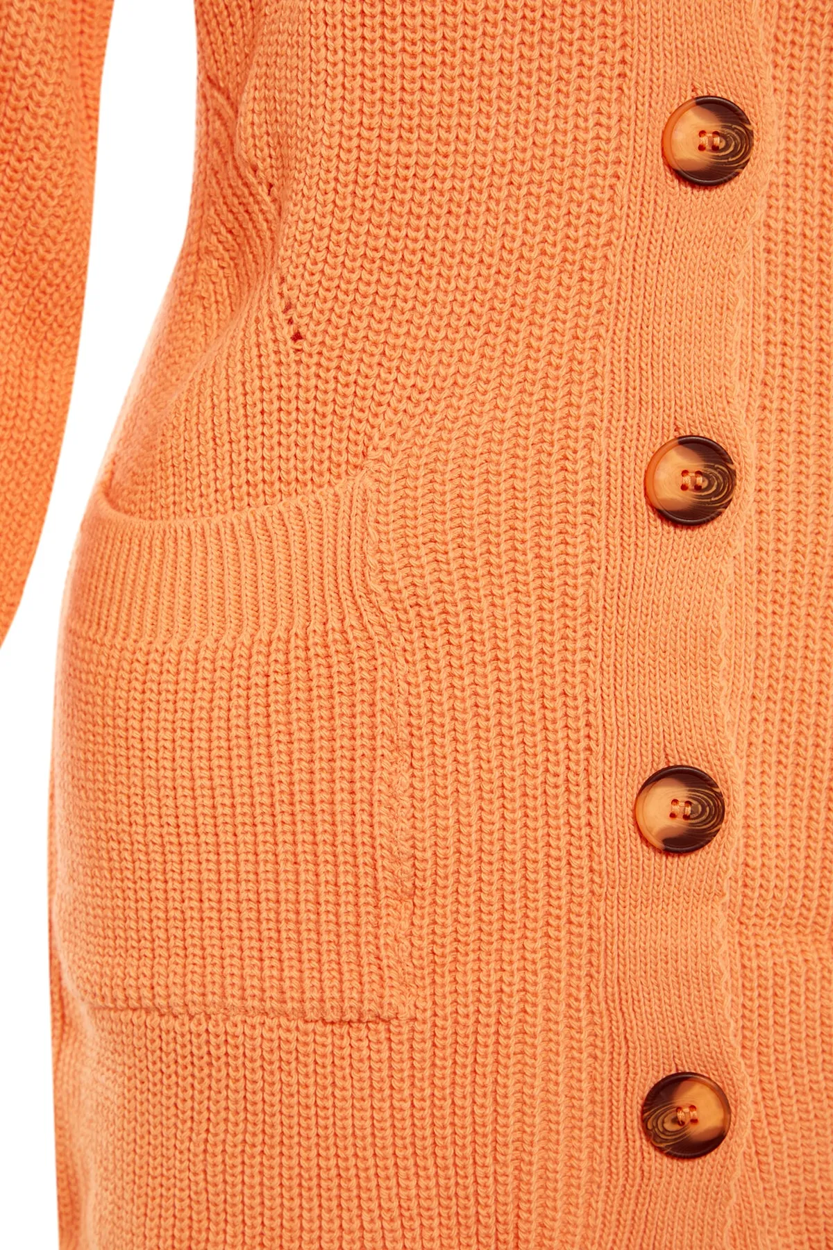 Trendyol Modest  Hellorangefarbener Thessaloniki-Strickpullover mit Knochenknöpfen und Taschendetails TCTAW23HI00026