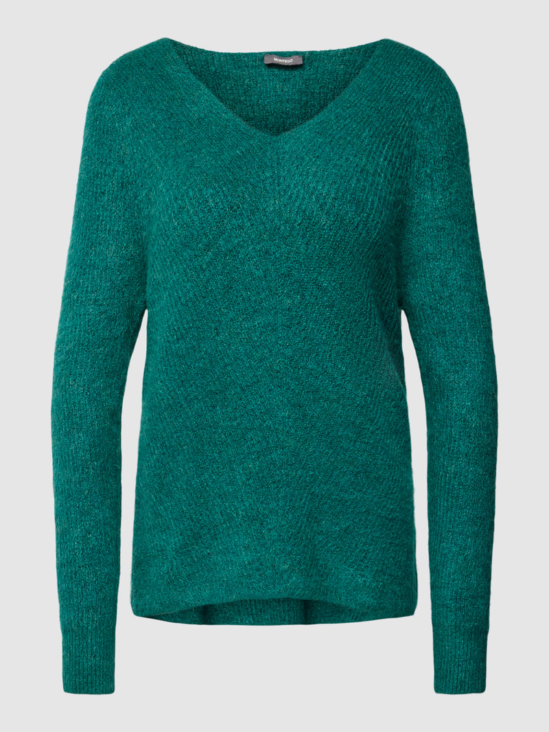 Strickpullover mit U-Boot-Ausschnitt in dunkelgrün meliert