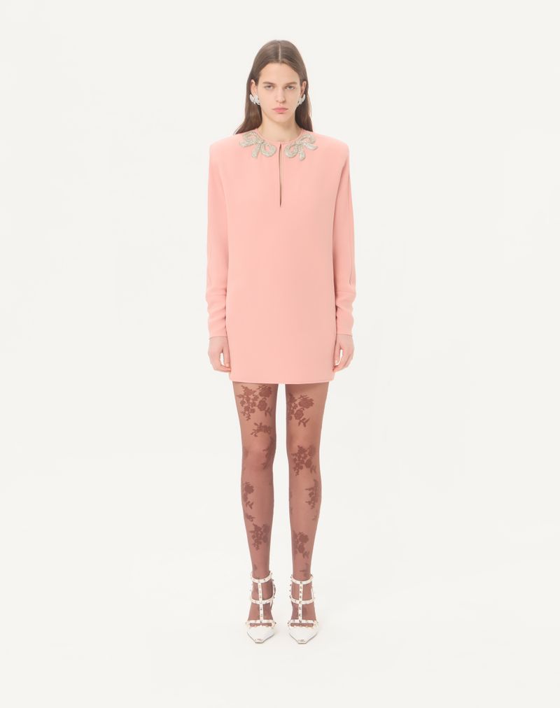 Vestido curto bordado em cady de alta costura