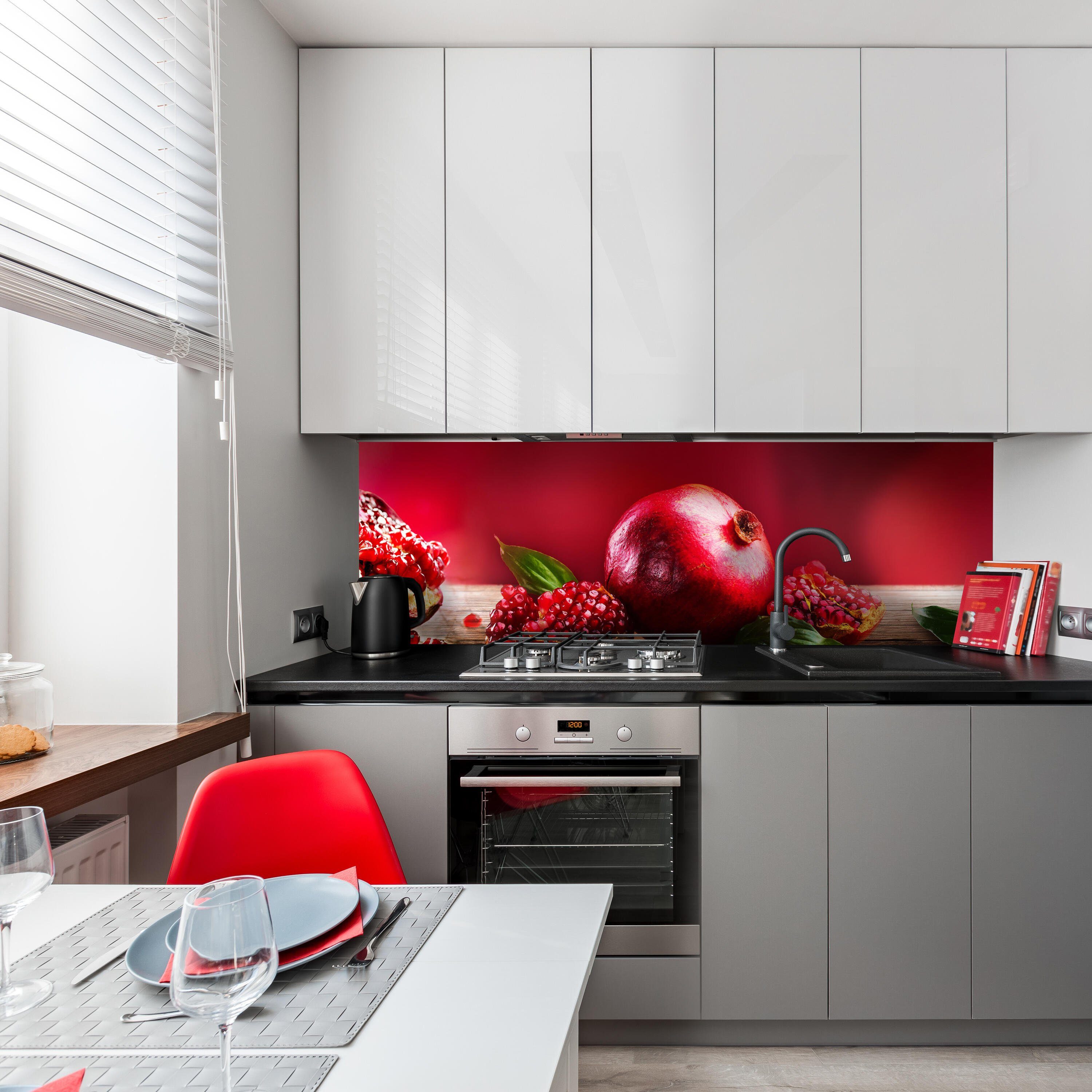 wandmotiv24 Küchenrückwand Granatapfel Rot Obst, (1-tlg), Premium Hartschaum Nischenrückwand in versch. Größen