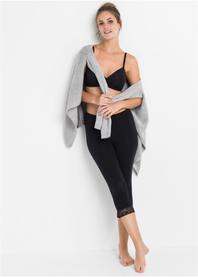 Capri Schlaf Leggings mit Spitze