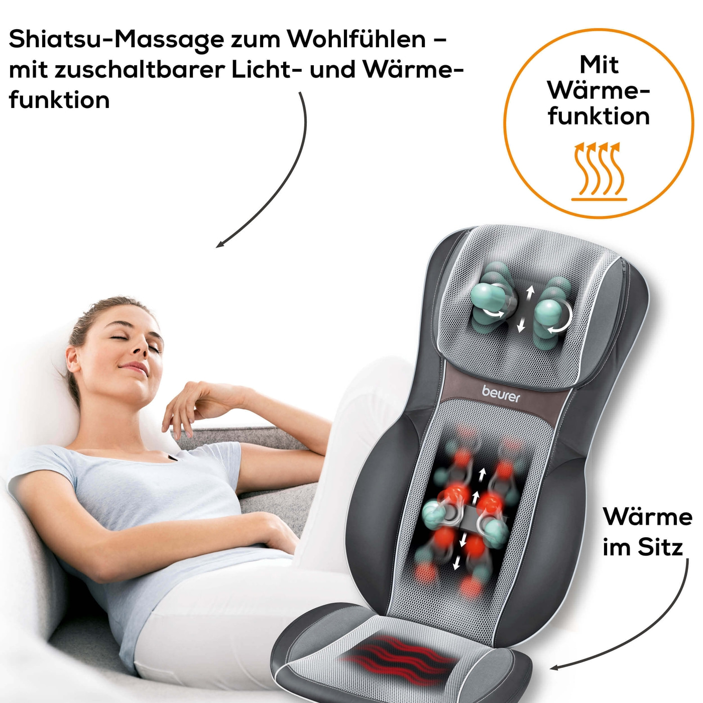 Beurer Shiatsu-Sitzauflage MG 295 HD 3D black-Sitzauflage Massagegerät für Roll-, Nacken- & Rückenmassage mit 3D Wipptechnik