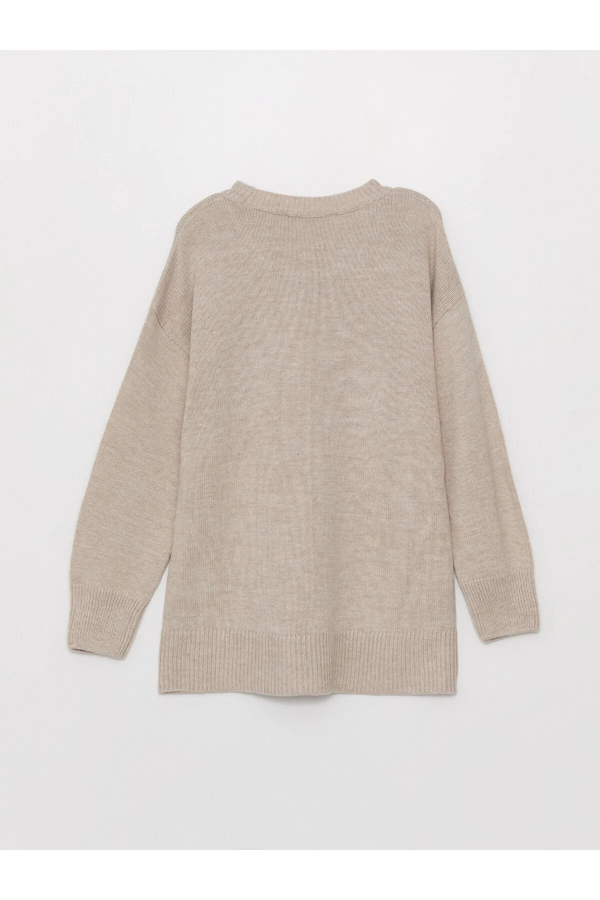 LC Waikiki  Einfarbiger, langärmliger, übergroßer Damen-Strickpullover mit Rundhalsausschnitt