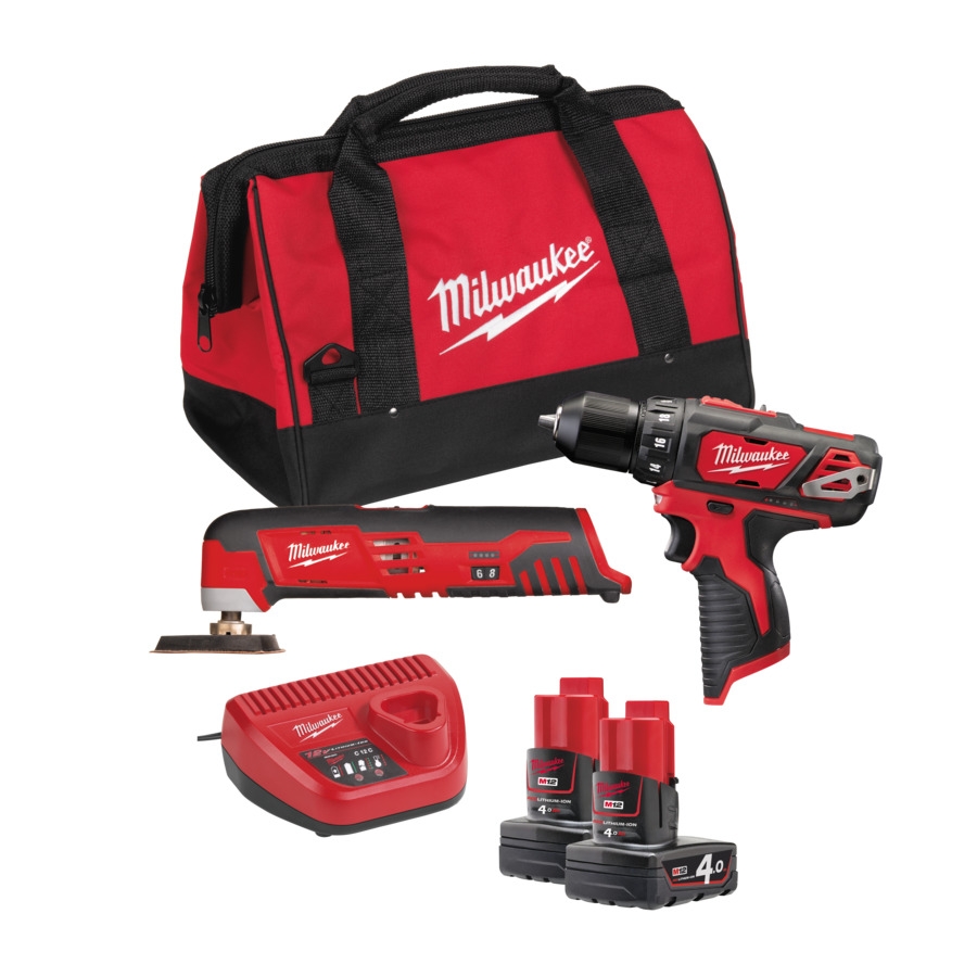 Milwaukee 4933441250 M12 BPP2H-402B Powerpack M12BPD udarna bušilica + C12MT višenamjenski alat 12V 4.0Ah