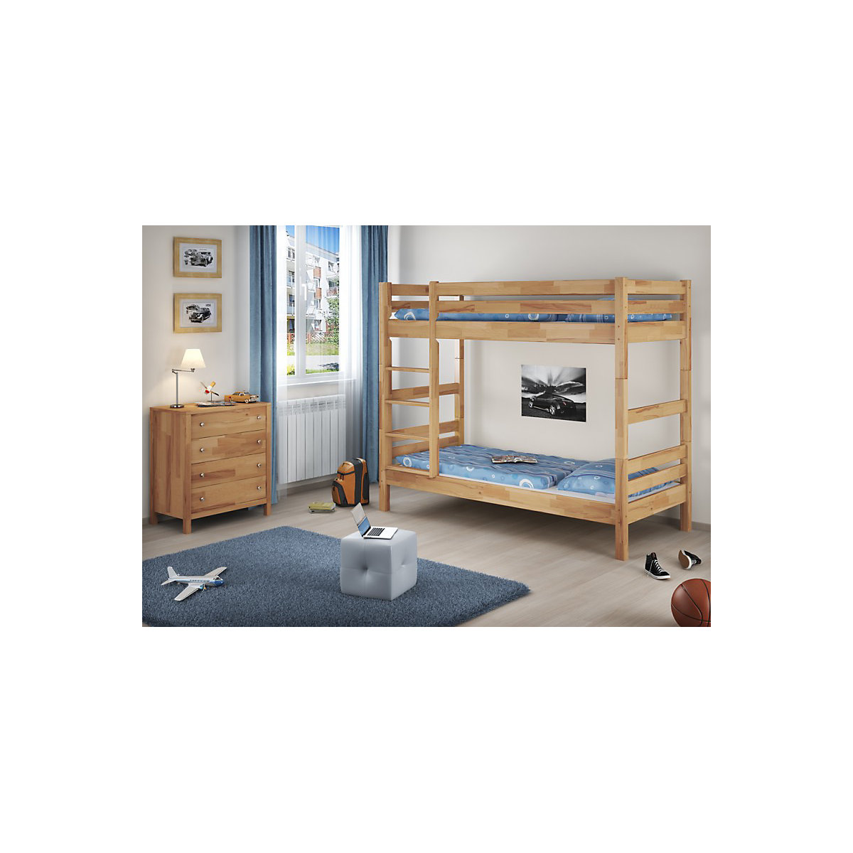 Etagenbett 90x200 Buche massiv mit Rollrosten