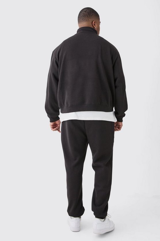 Plus kastiger Oversize Sweatshirt-Trainingsanzug mit 1/4 Reißverschluss