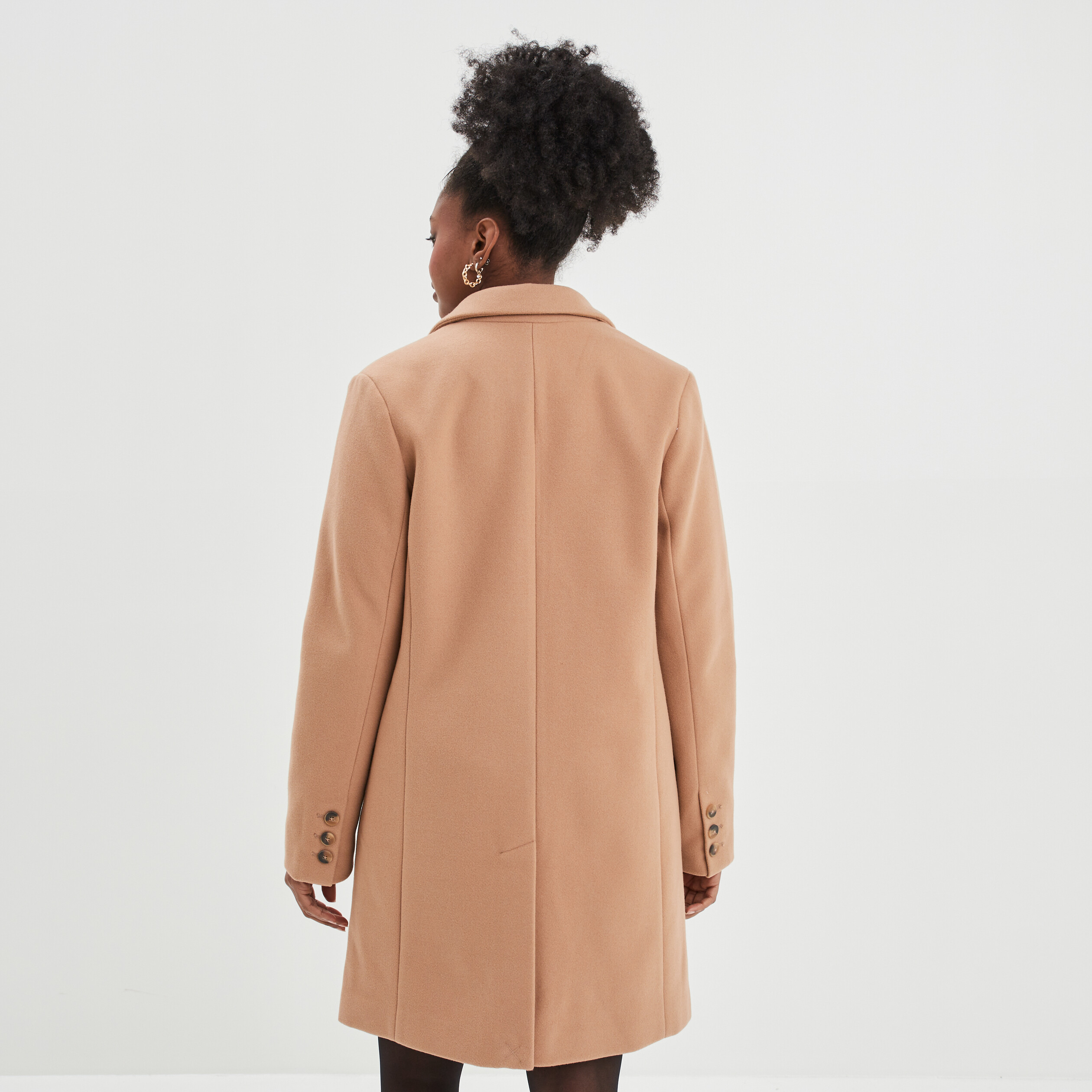 Manteau doublé long droit boutonné marron clair femme | La Halle