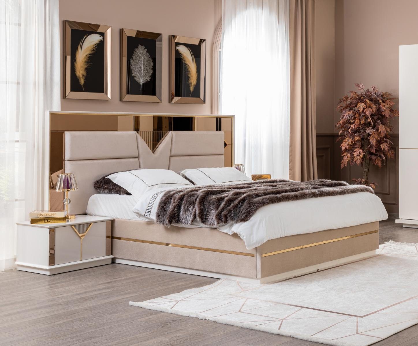 JVmoebel Schlafzimmer-Set Holz Luxus Schlafzimmer Set Bett 2х Nachttische, (3-St., Bett + 2x Nachttische), Made in Europe